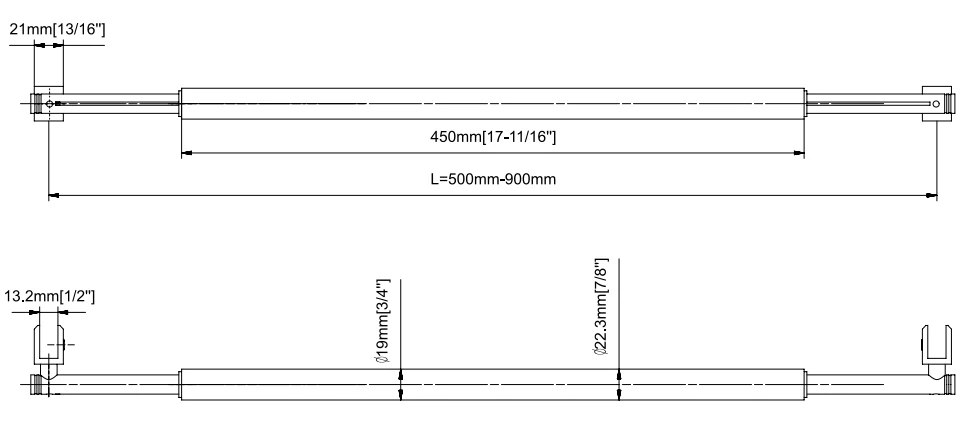With Metal Washers Glass to Glass Round Support Bar & Accessories 500~900mm-AP08-A02-size