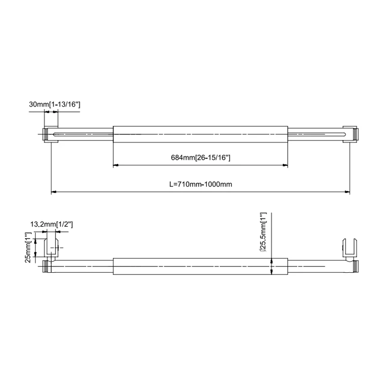 With Metal Washers Glass to Glass Round Support Bar & Accessories 700mm Size