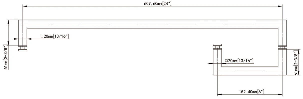 With Metal Washers Square Profile Pull & Towel Bar Combo FCD-20x20x6x24 Size