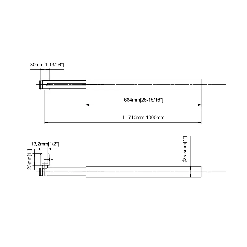 With Metal Washers Wall to Glass Round Support Bar & Accessories 700mm Size