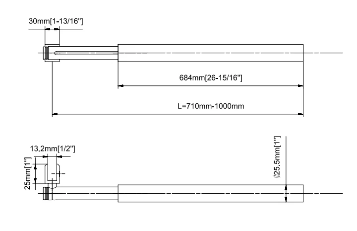 With Metal Washers Wall to Glass Round Support Bar & Accessories 700mm Size