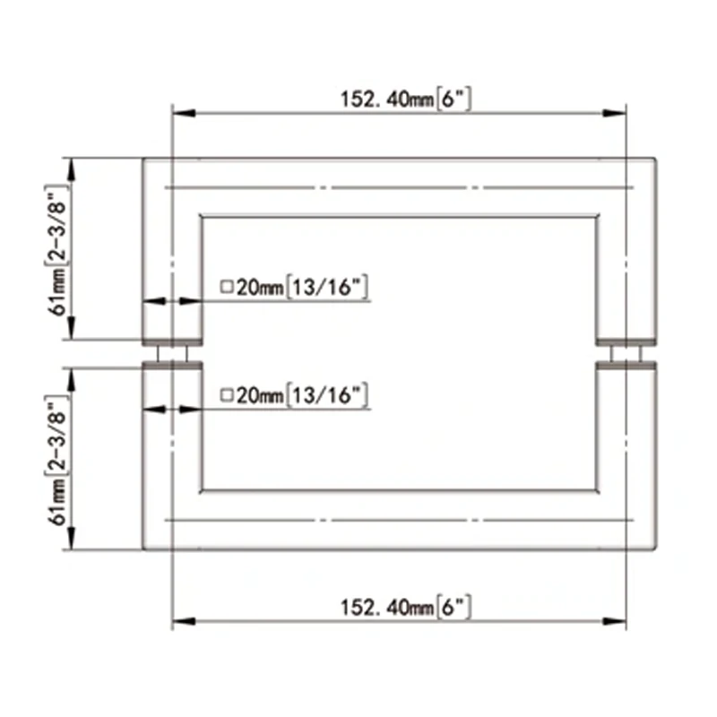 with mitered corners back-to-back tubular style towel bars FS-20x20x6 Size