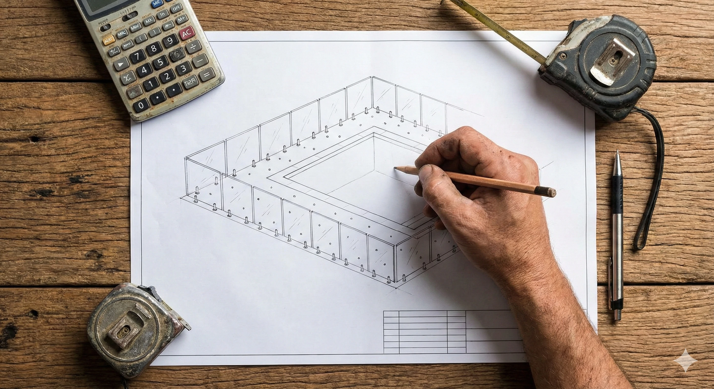 تخطيط تصميم سياج زجاجي للمسبح وحساب عدد الحنفيات اللازمة للمشروع.