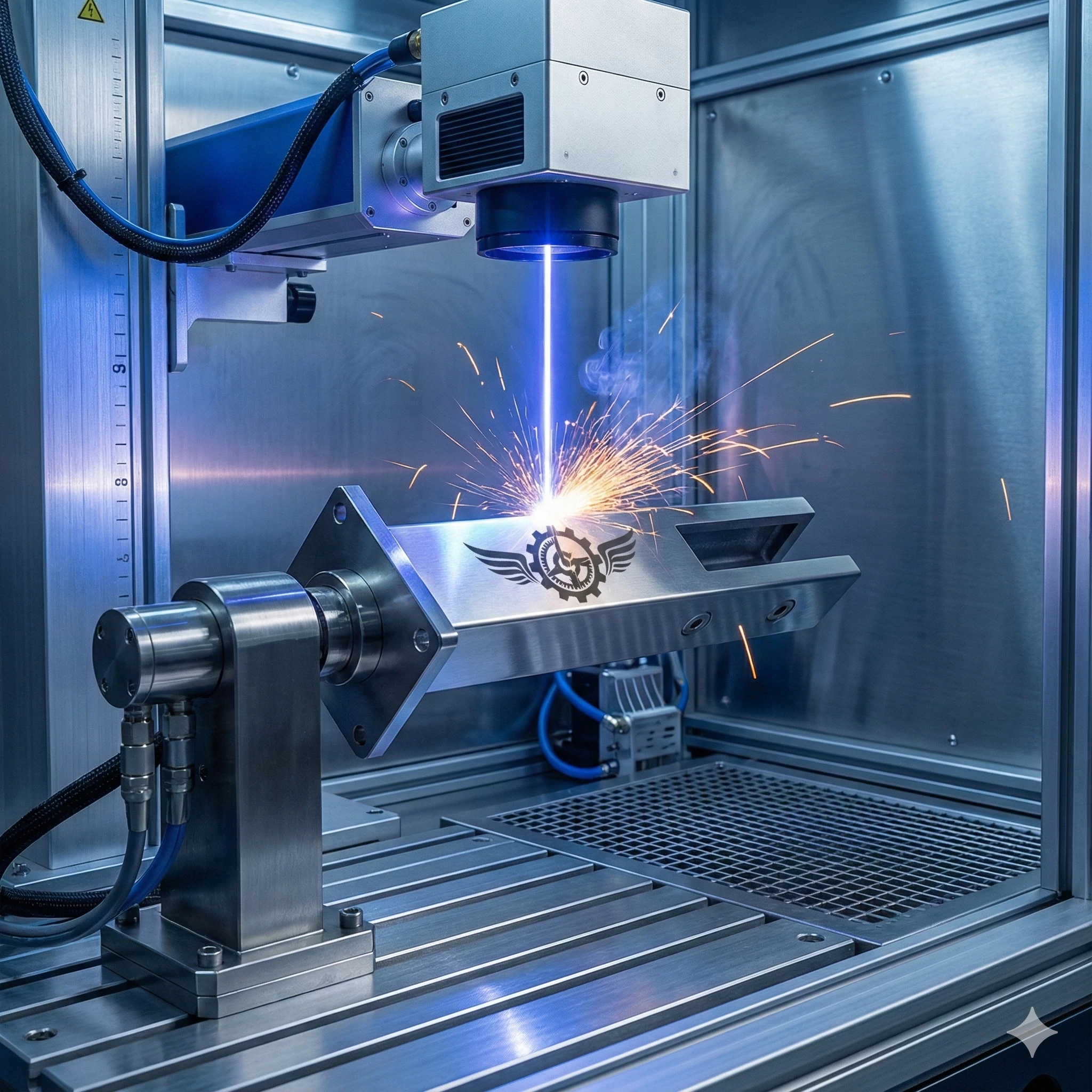 OEM service: Laser etching custom brand logos onto stainless steel glass spigots for wholesale clients.