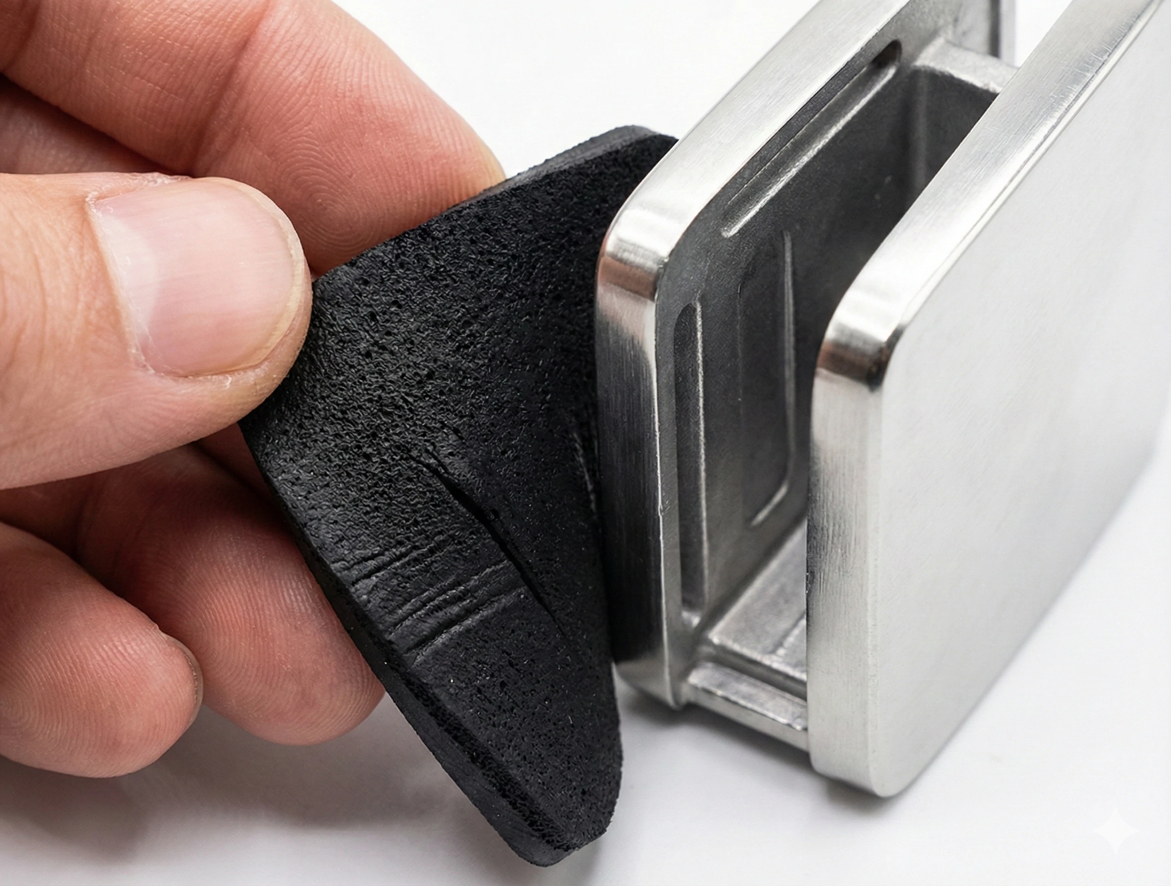 EPDM rubber gaskets inside a glass clamp to provide friction grip and prevent glass damage.