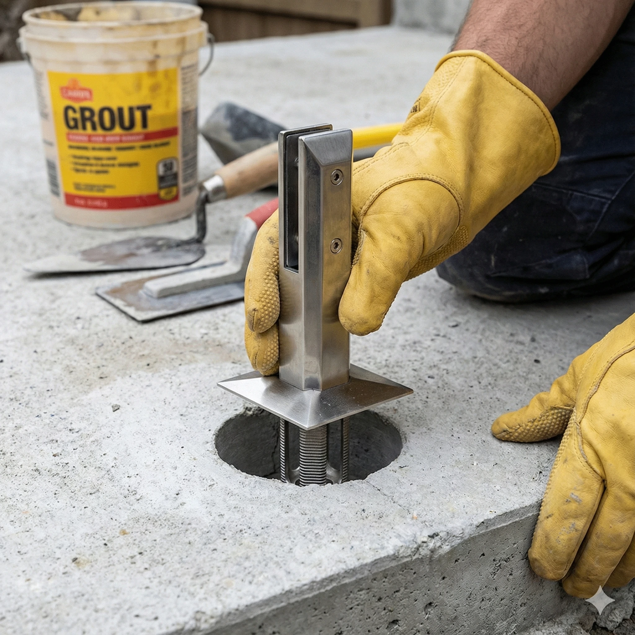 How to install core drill glass spigots into concrete using core drilling and non-shrink grout.