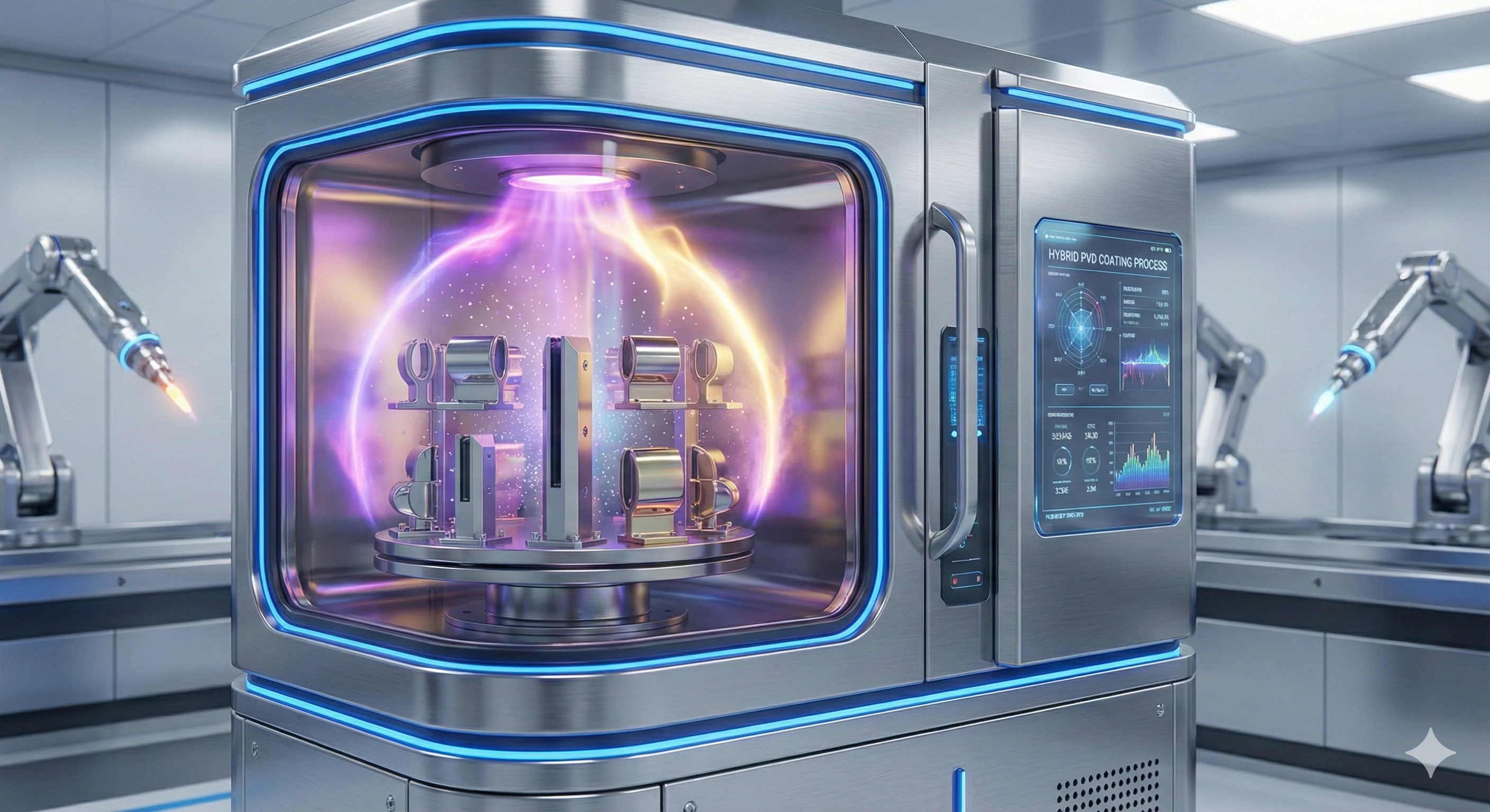 Automated PVD coating machine for durable glass hardware surface protection.