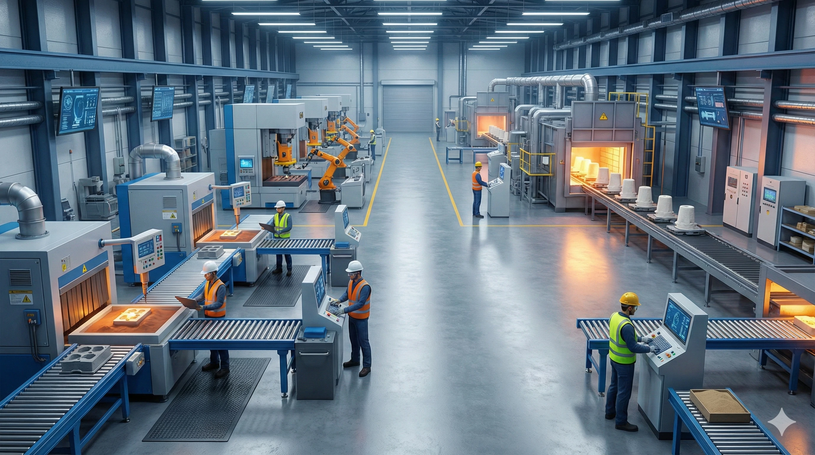 Automated factory production line for mass manufacturing glass fittings