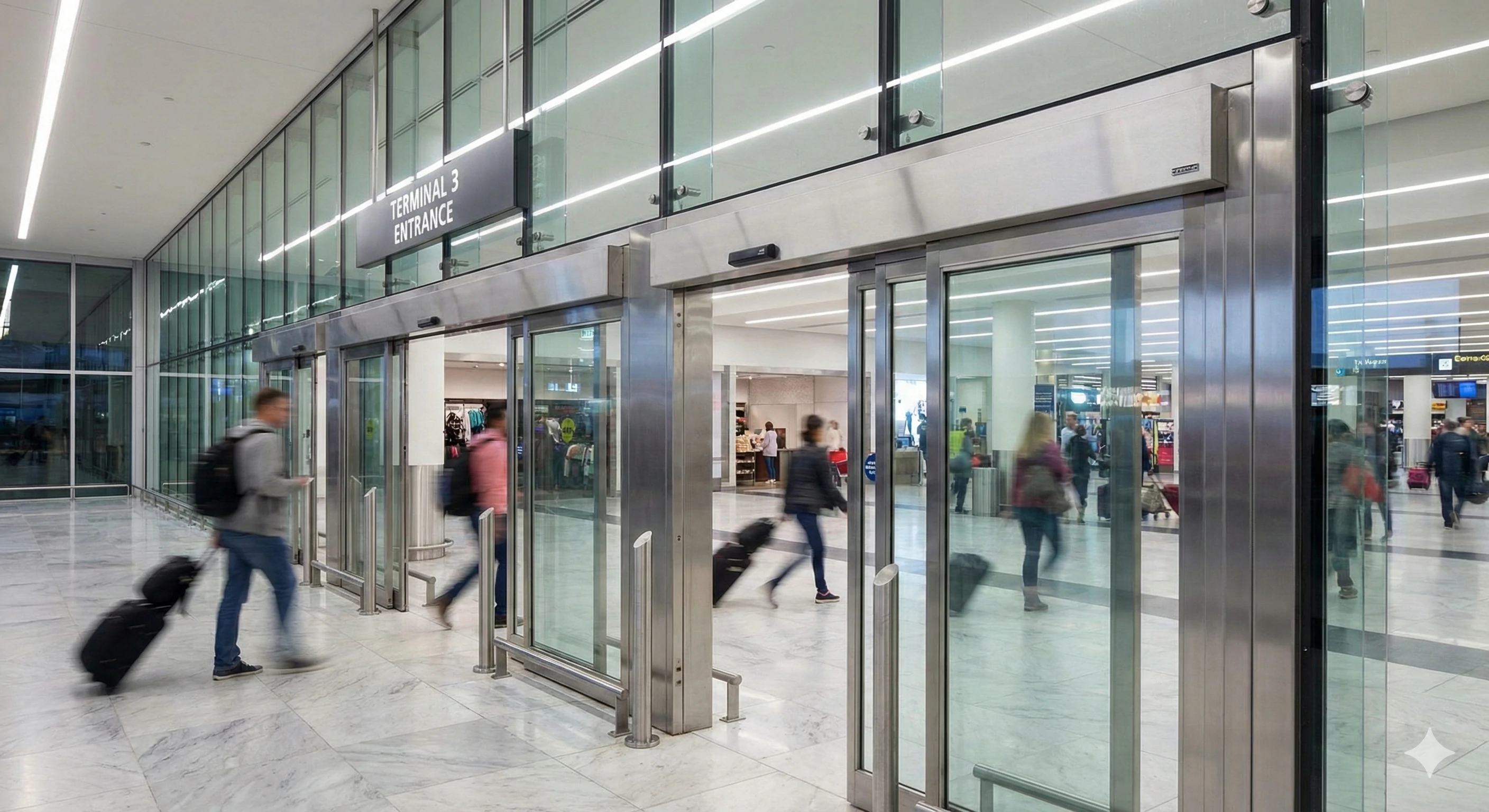 Portes coulissantes automatiques commerciales en verre avec cadres en acier inoxydable à l'aéroport