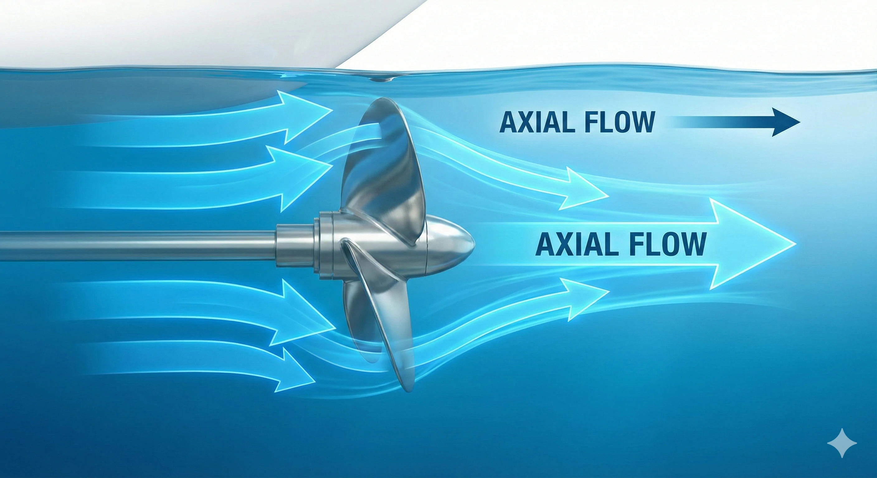 Schéma illustrant la dynamique axiale des écoulements fluides pour les hélices marines