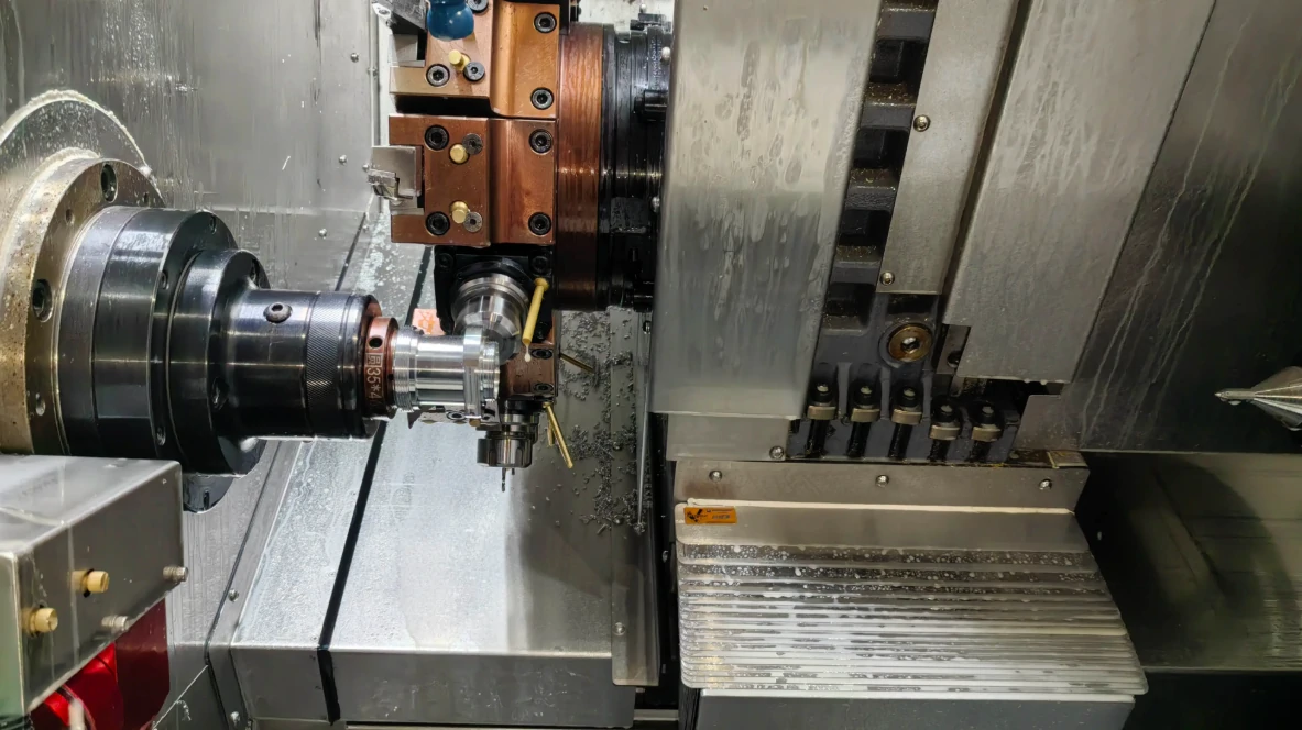 CNC turning process creating custom stainless steel glass hardware components