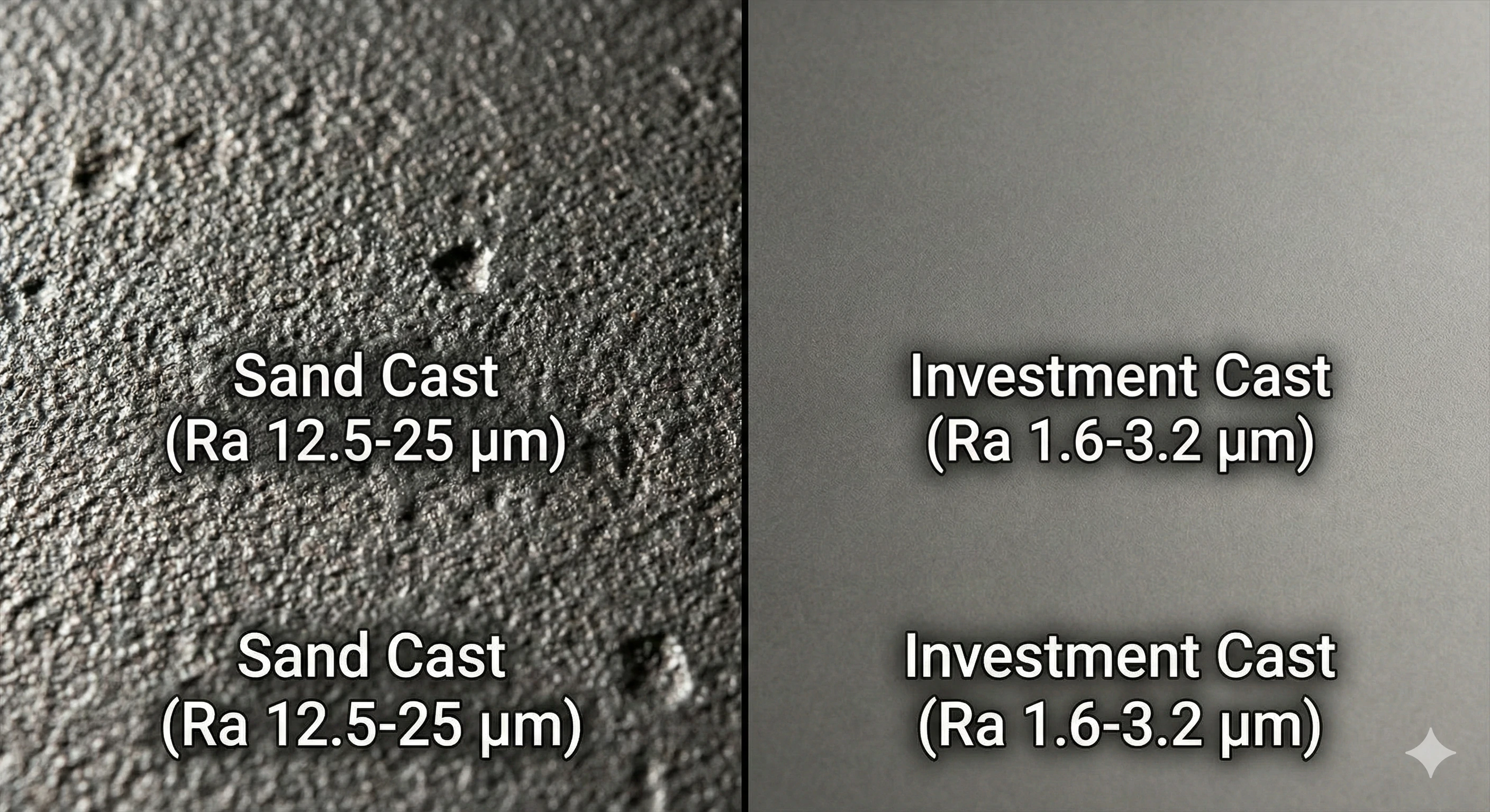Surface roughness comparison showing investment casting is smoother than sand casting