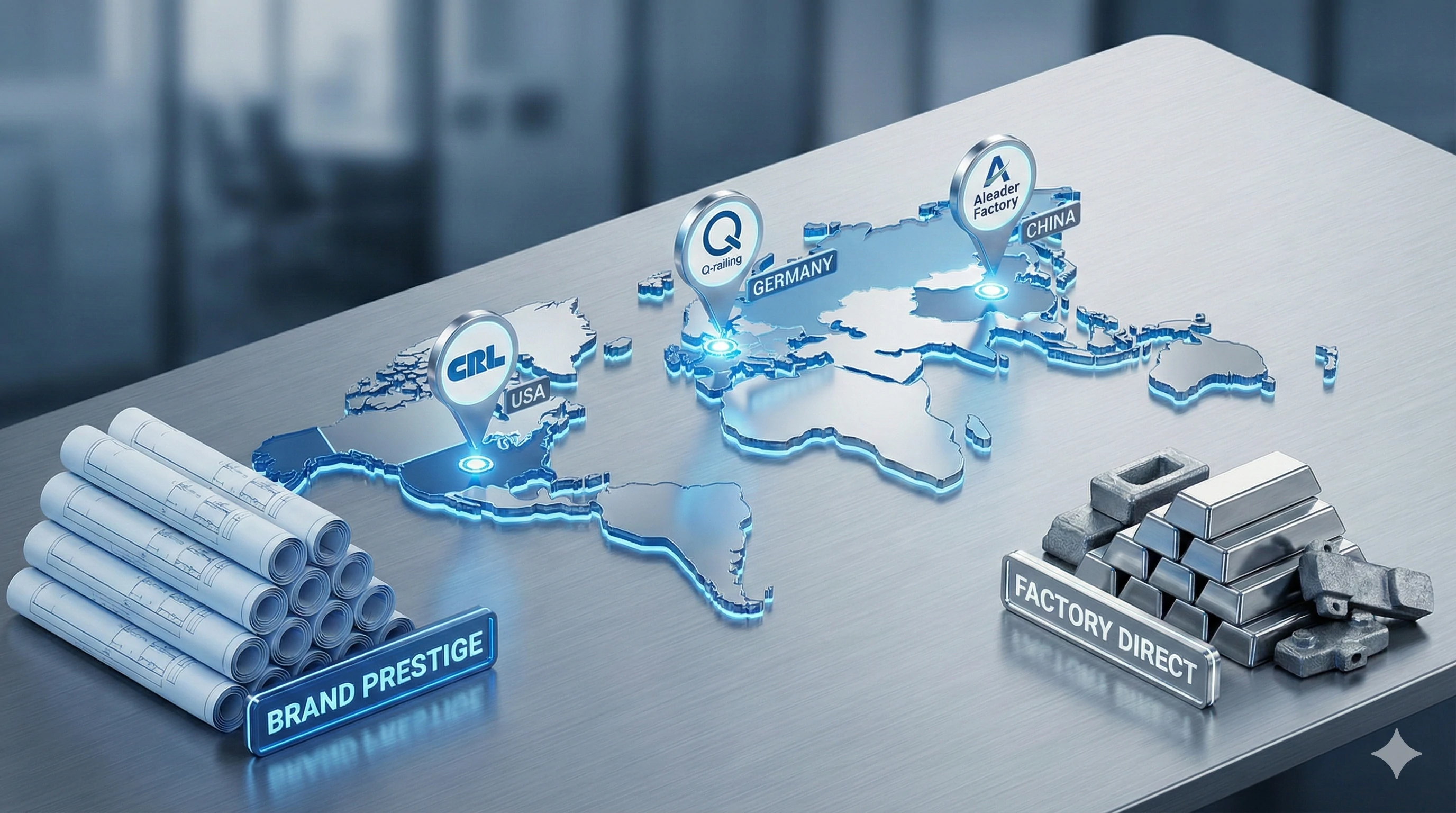 Carte mondiale de l'approvisionnement comparant le modèle direct d'usine Aleader aux grandes marques du secteur