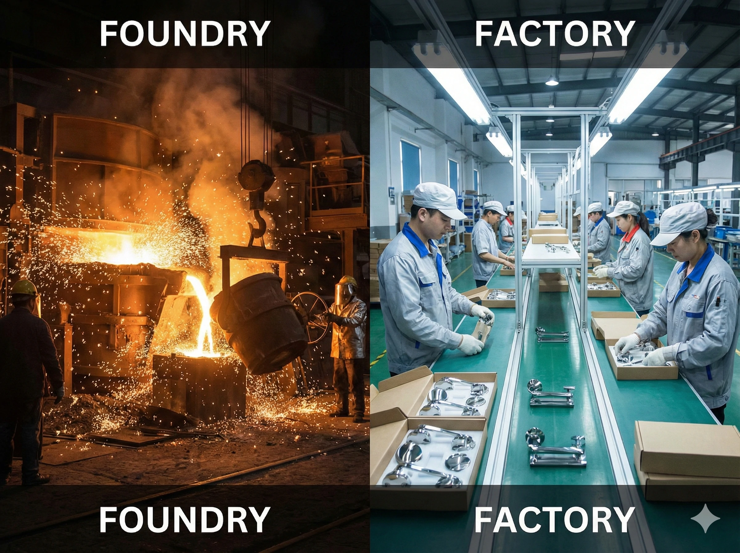 Foundry casting vs factory assembly comparison for glass hardware production
