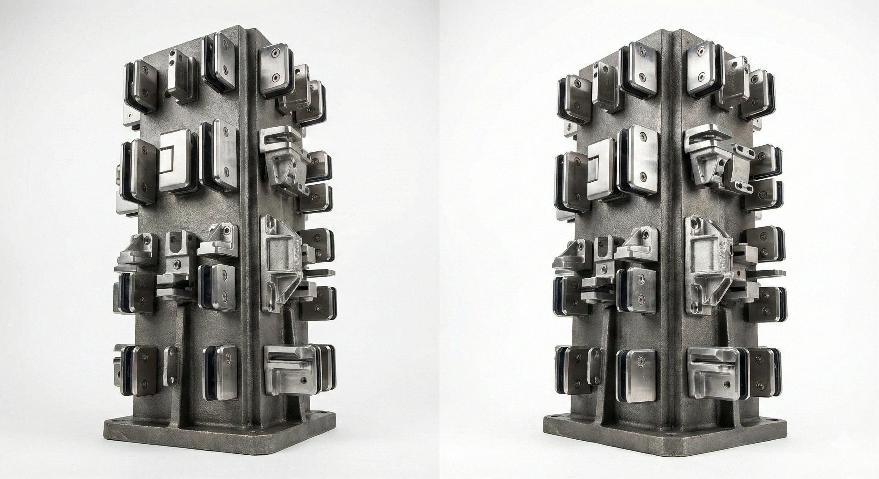 Stainless steel glass railing and shower hardware fittings display stand