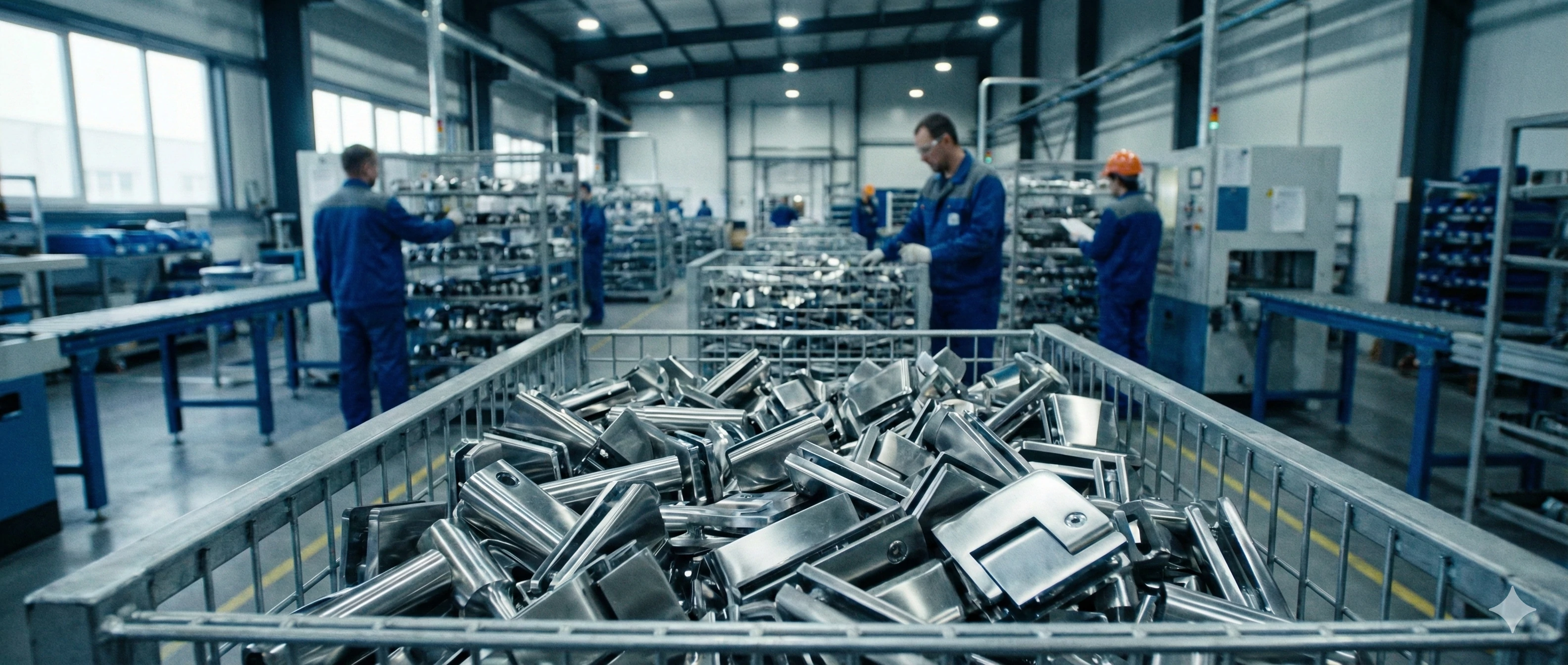 Bulk production of stainless steel glass railing fittings in warehouse