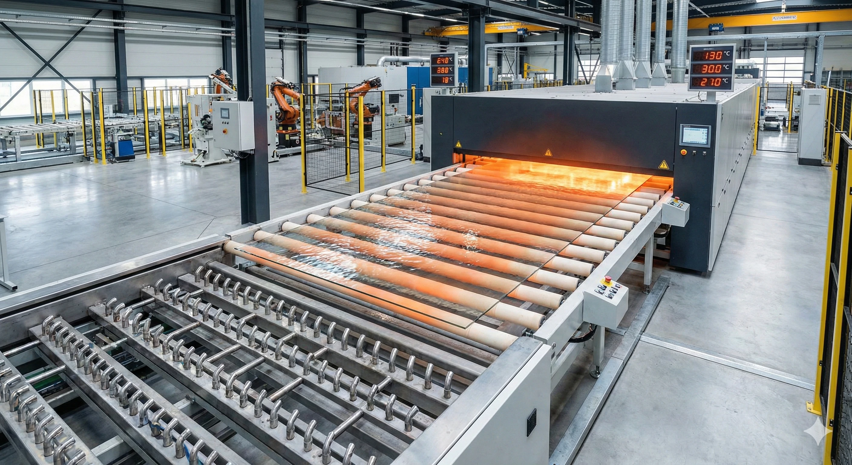 Four automatisé de trempe du verre dans notre usine de fabrication