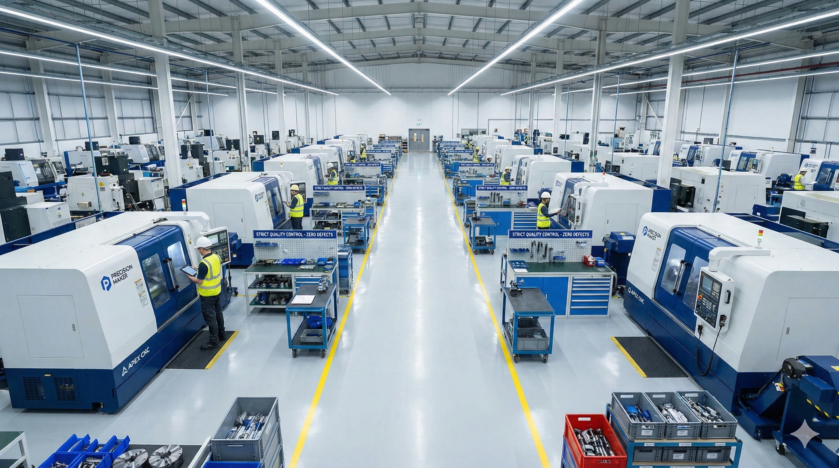 Large scale factory floor for mass production of glass hardware