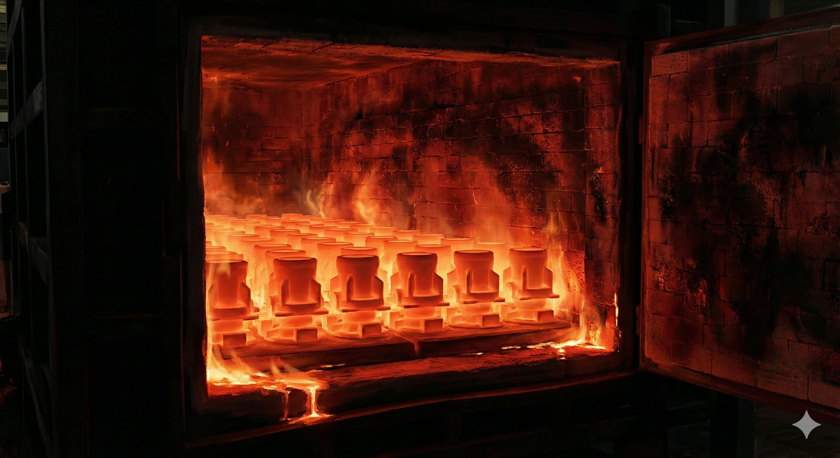 Cuisson à haute température dans un four de moules destinés à la fabrication de quincaillerie en verre résistante