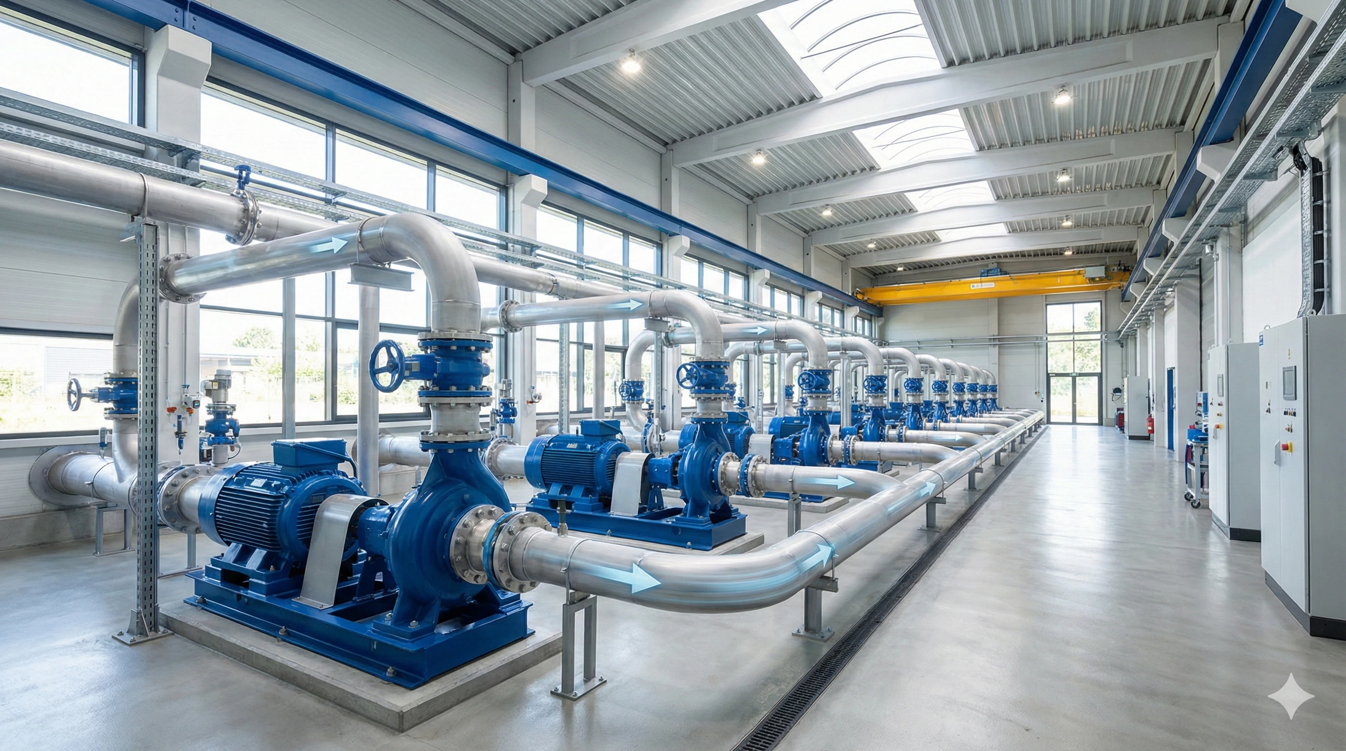 Industrial pump system installation in modern factory facility