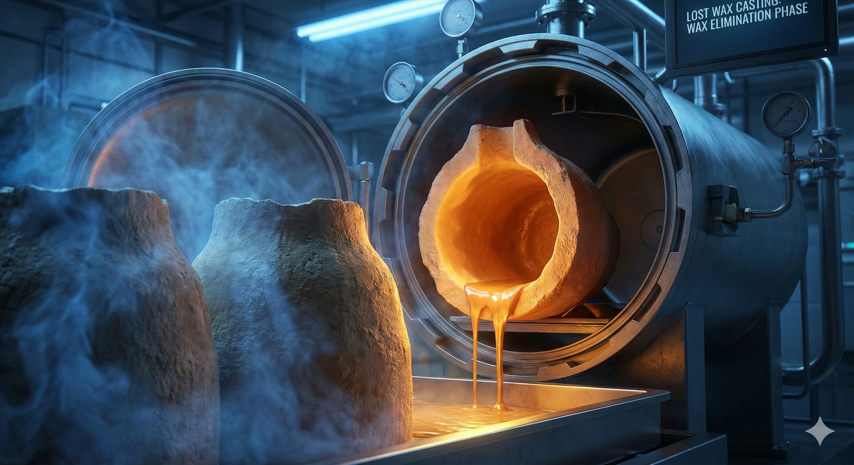 Steam dewaxing autoclave removing wax from casting molds