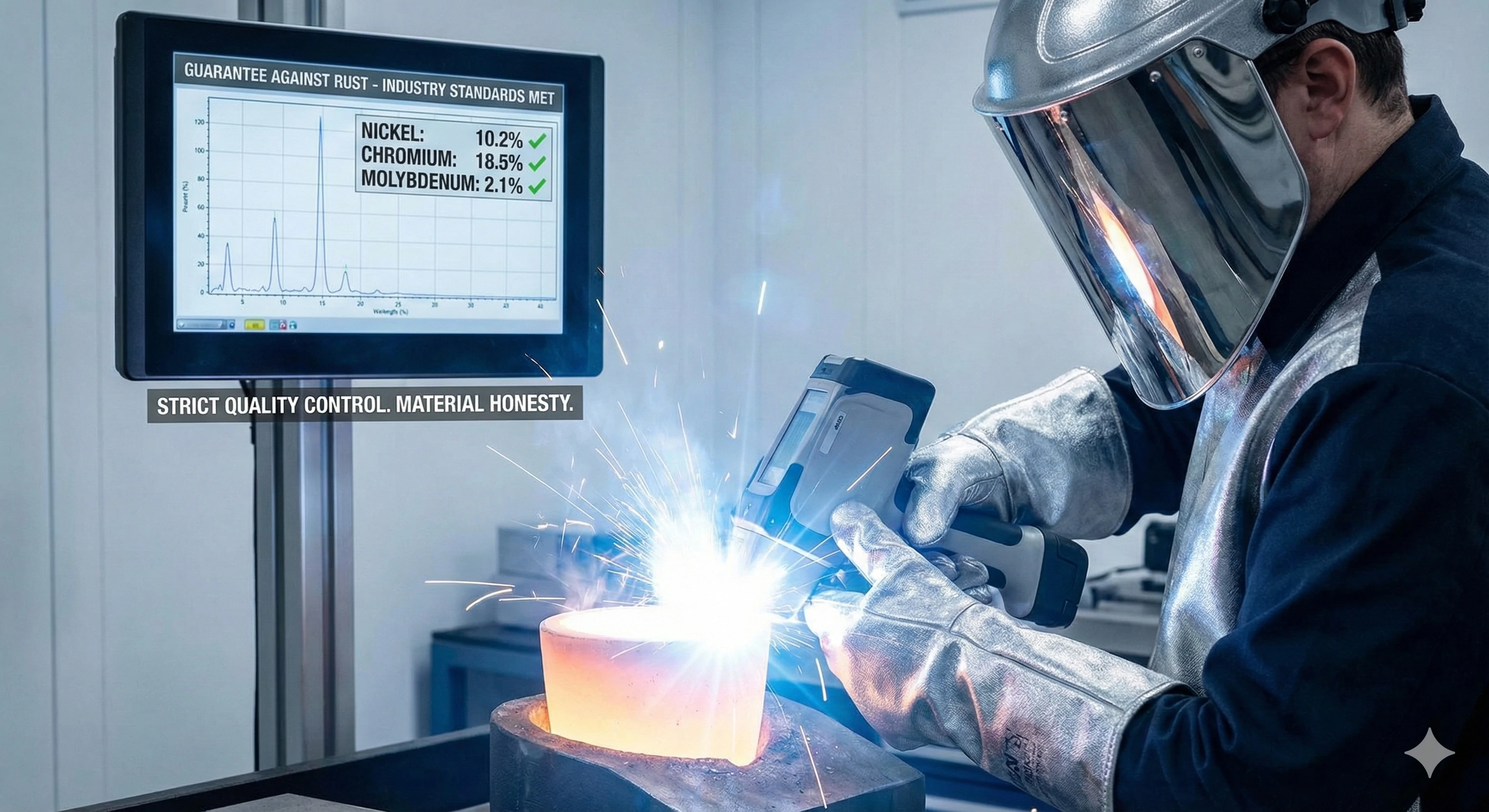 Spectrometer testing 316 stainless steel material composition quality