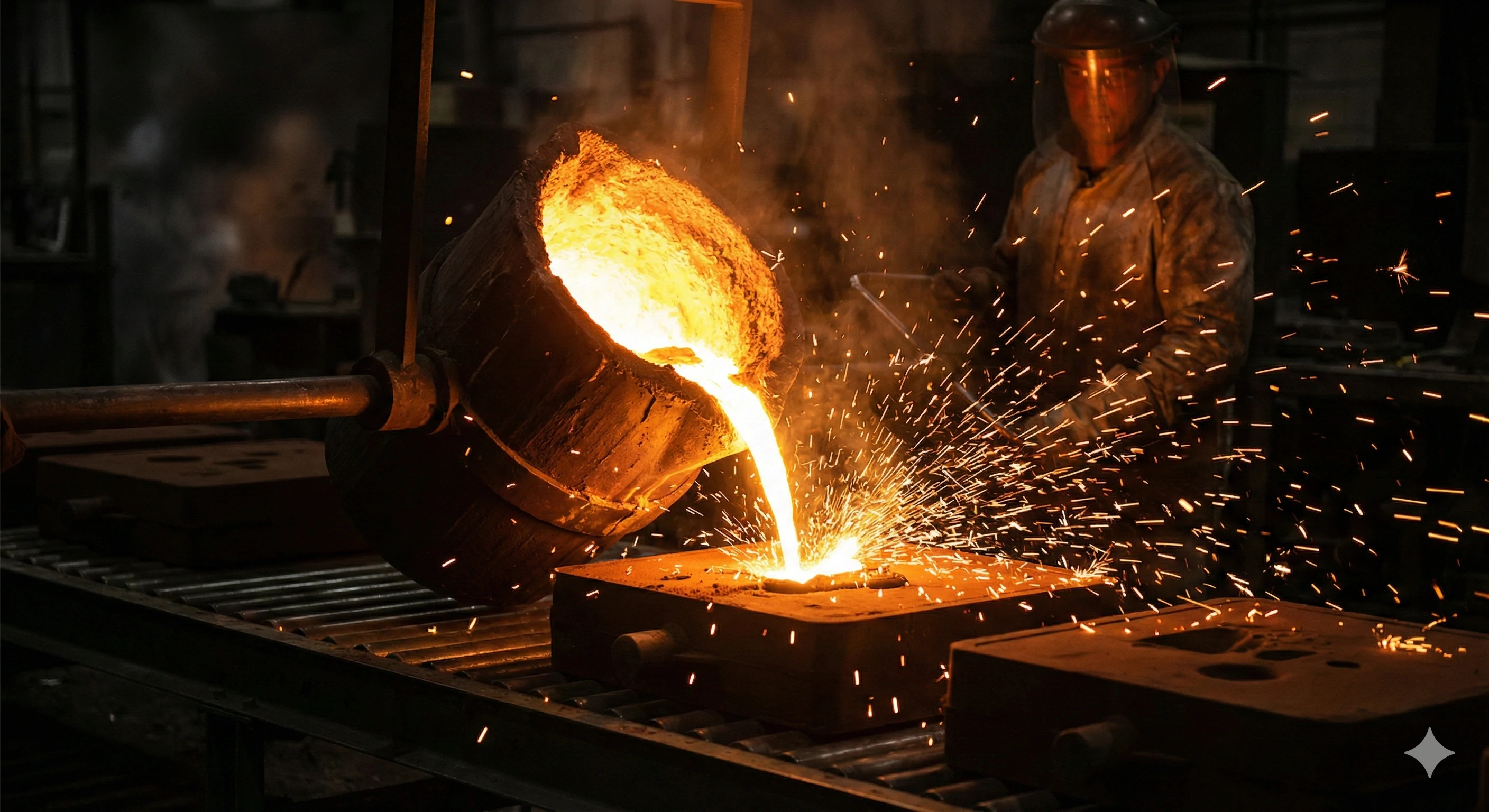 Molten metal pouring process in foundry for glass hardware manufacturing