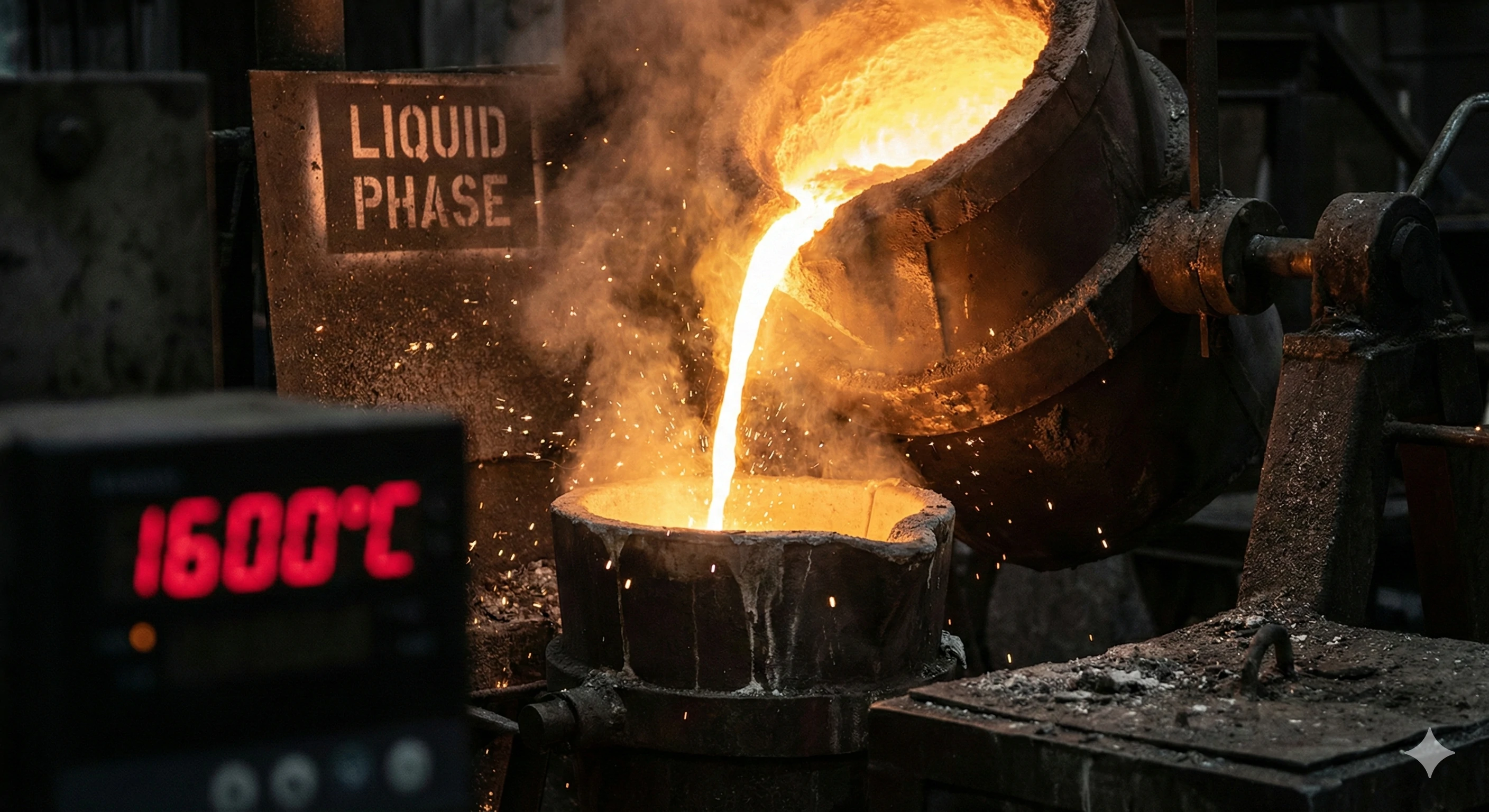 Molten stainless steel pouring at 1600°C for investment casting