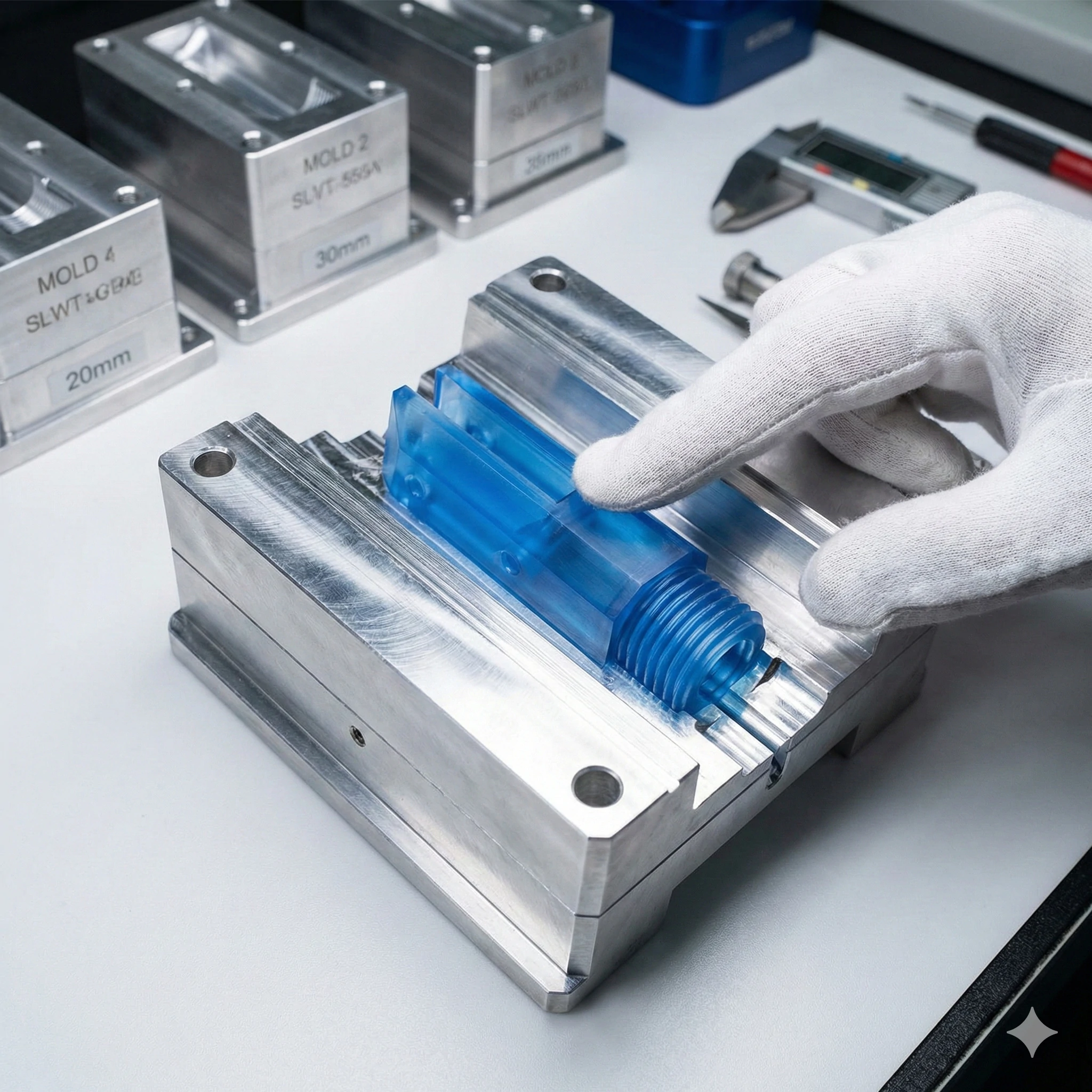 Inspecting precision blue wax model for glass hardware investment casting process