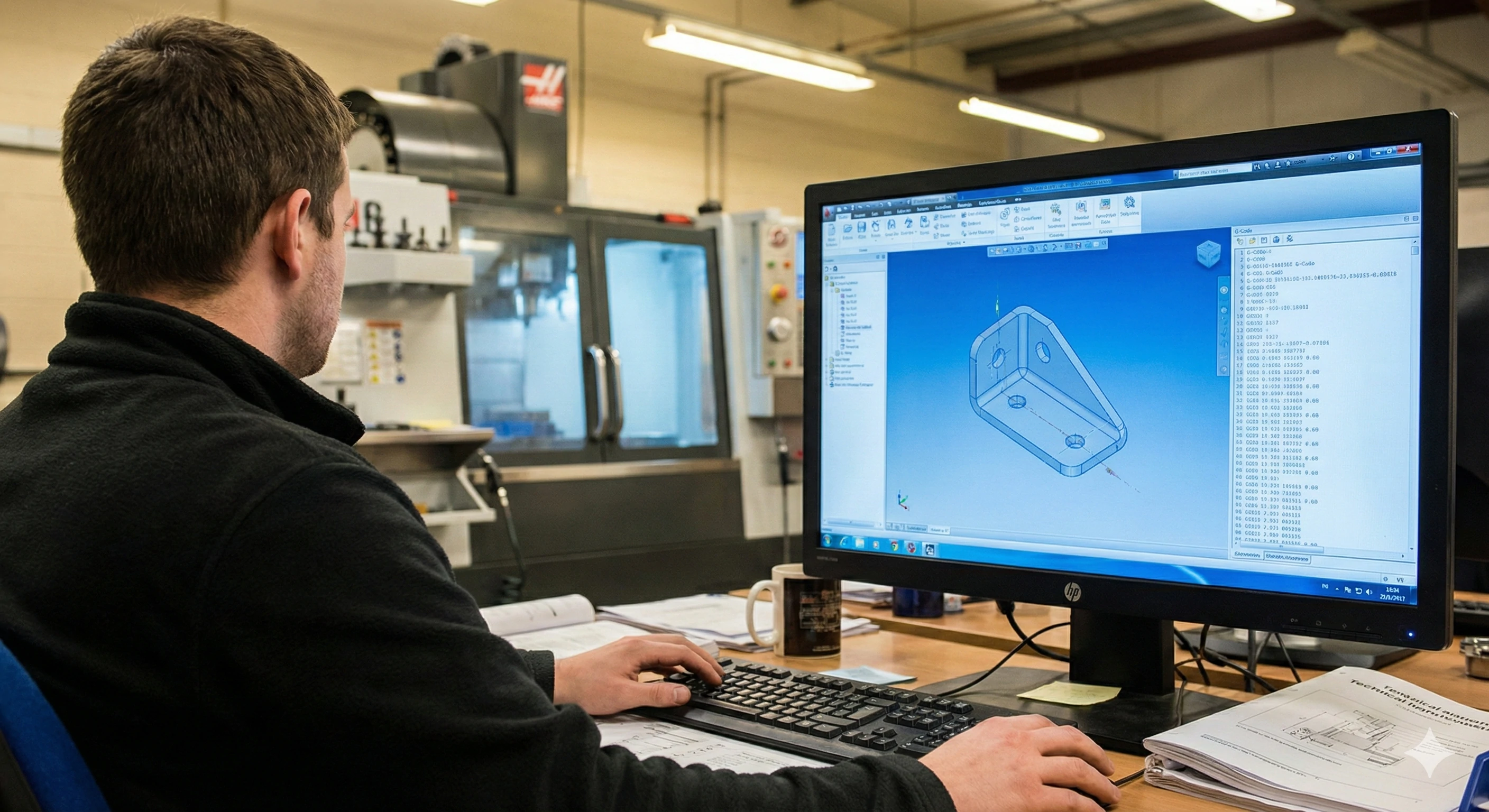 Engineer designing custom glass hardware using professional CAD software