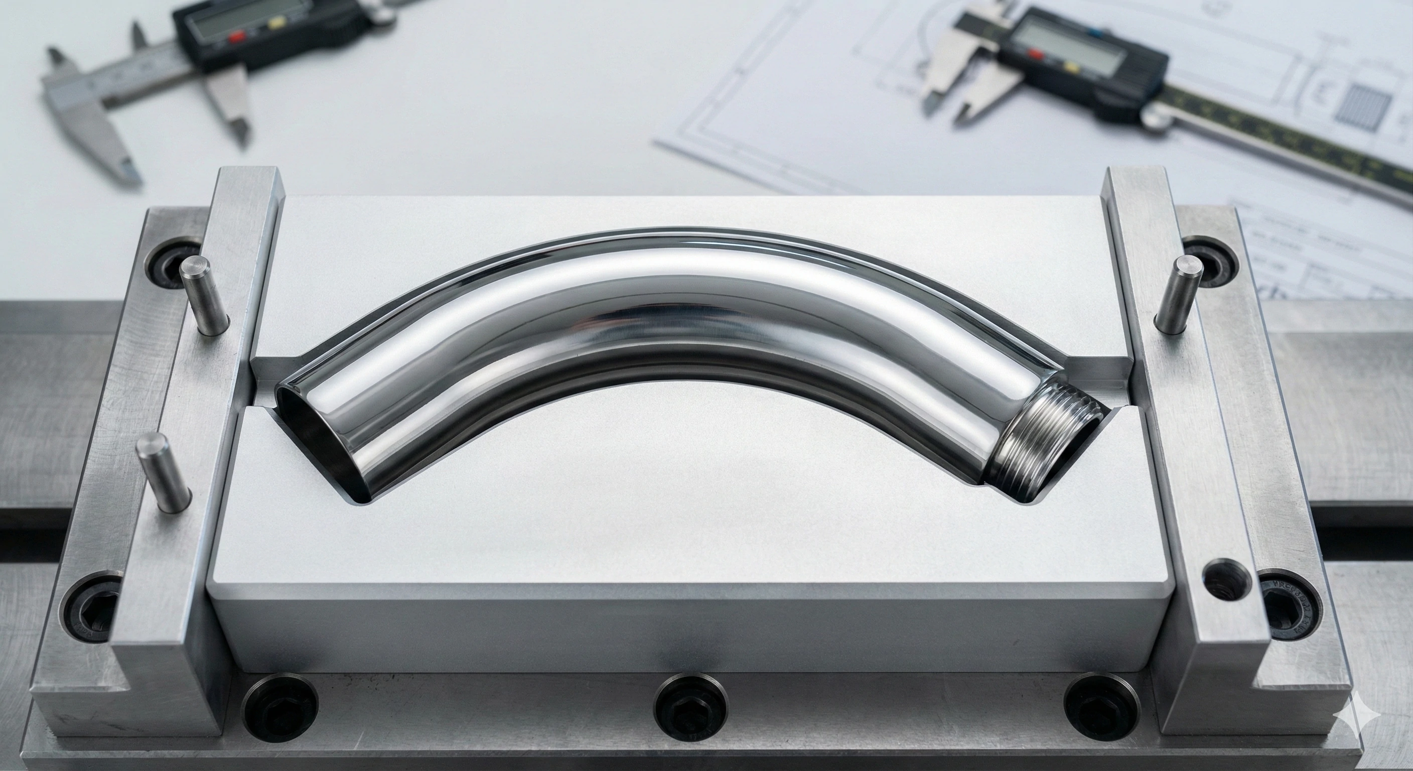 Inspecting bent stainless steel tube in custom mold fixture