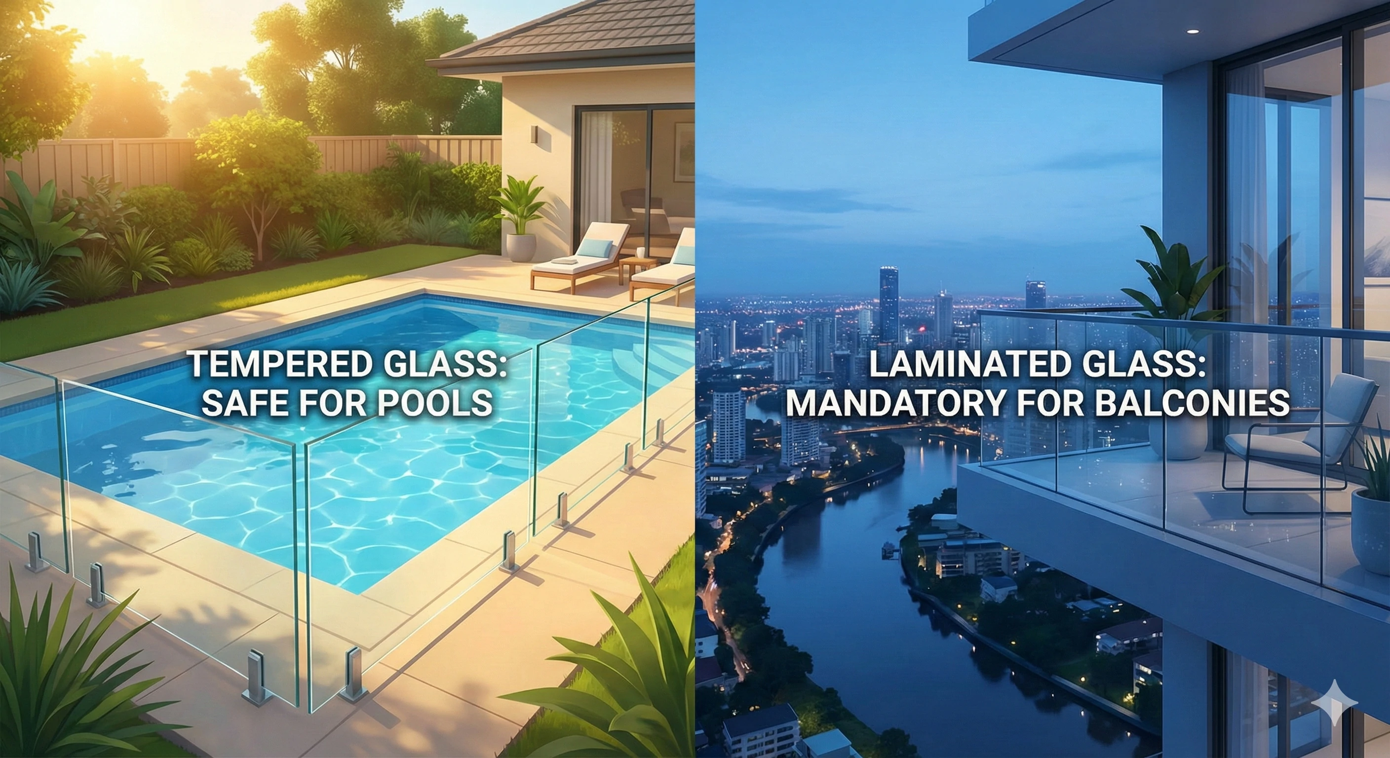 Comparaison entre les clôtures de piscine trempées et les balustrades en verre feuilleté pour balcons