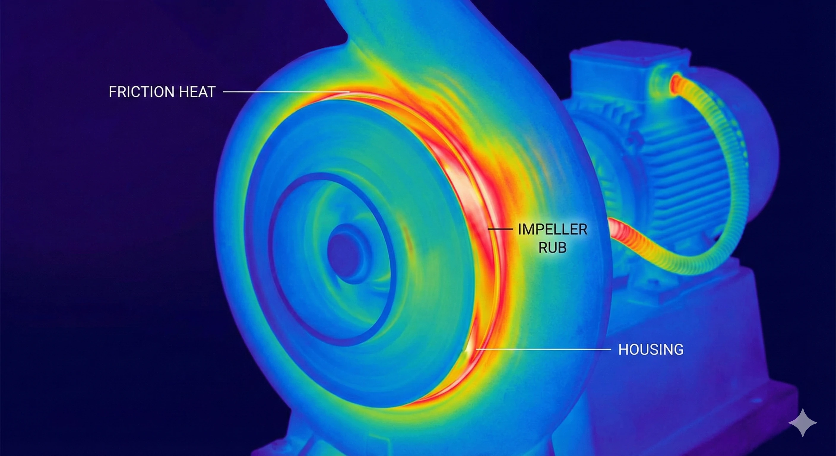 Imagerie thermique révélant une surchauffe du boîtier de la pompe et un frottement de la turbine