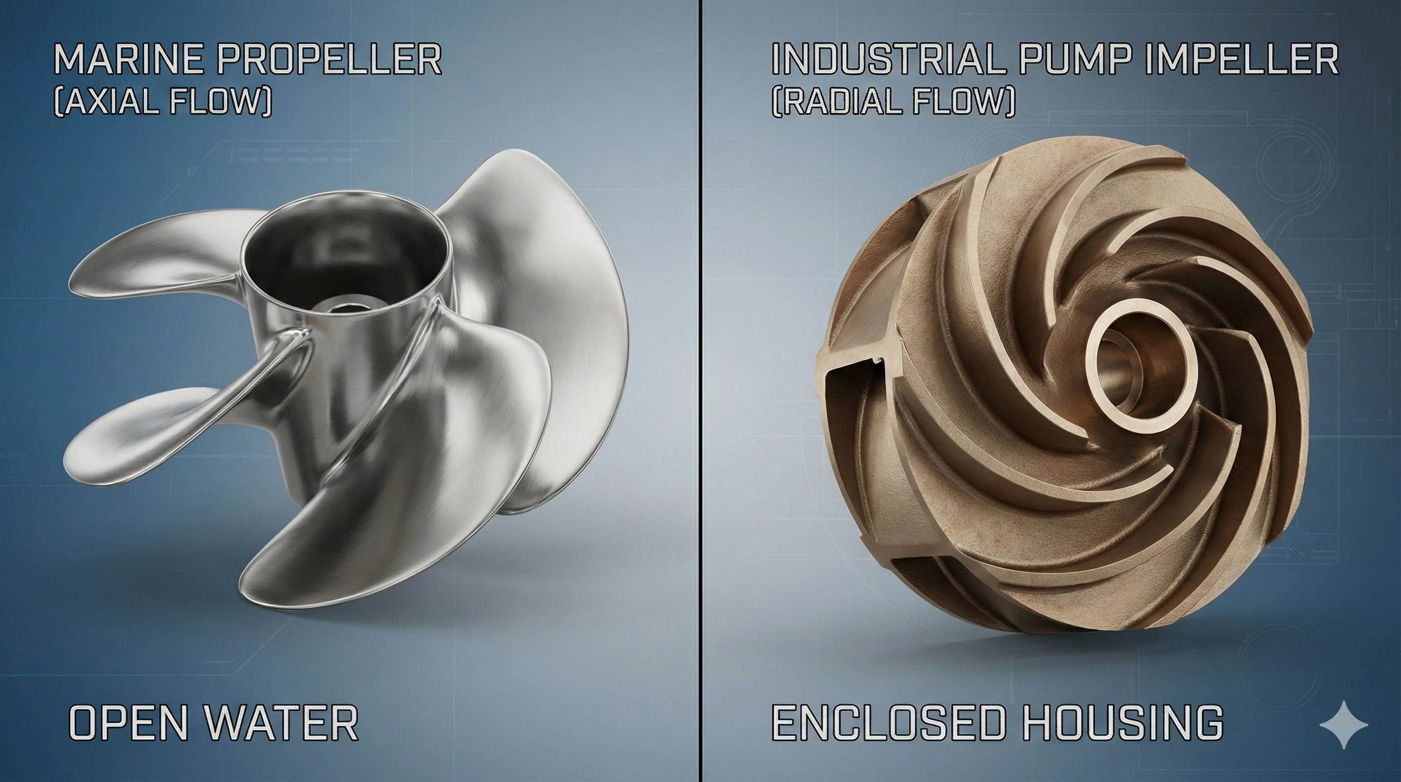 Comparison of axial flow propeller and radial flow impeller castings