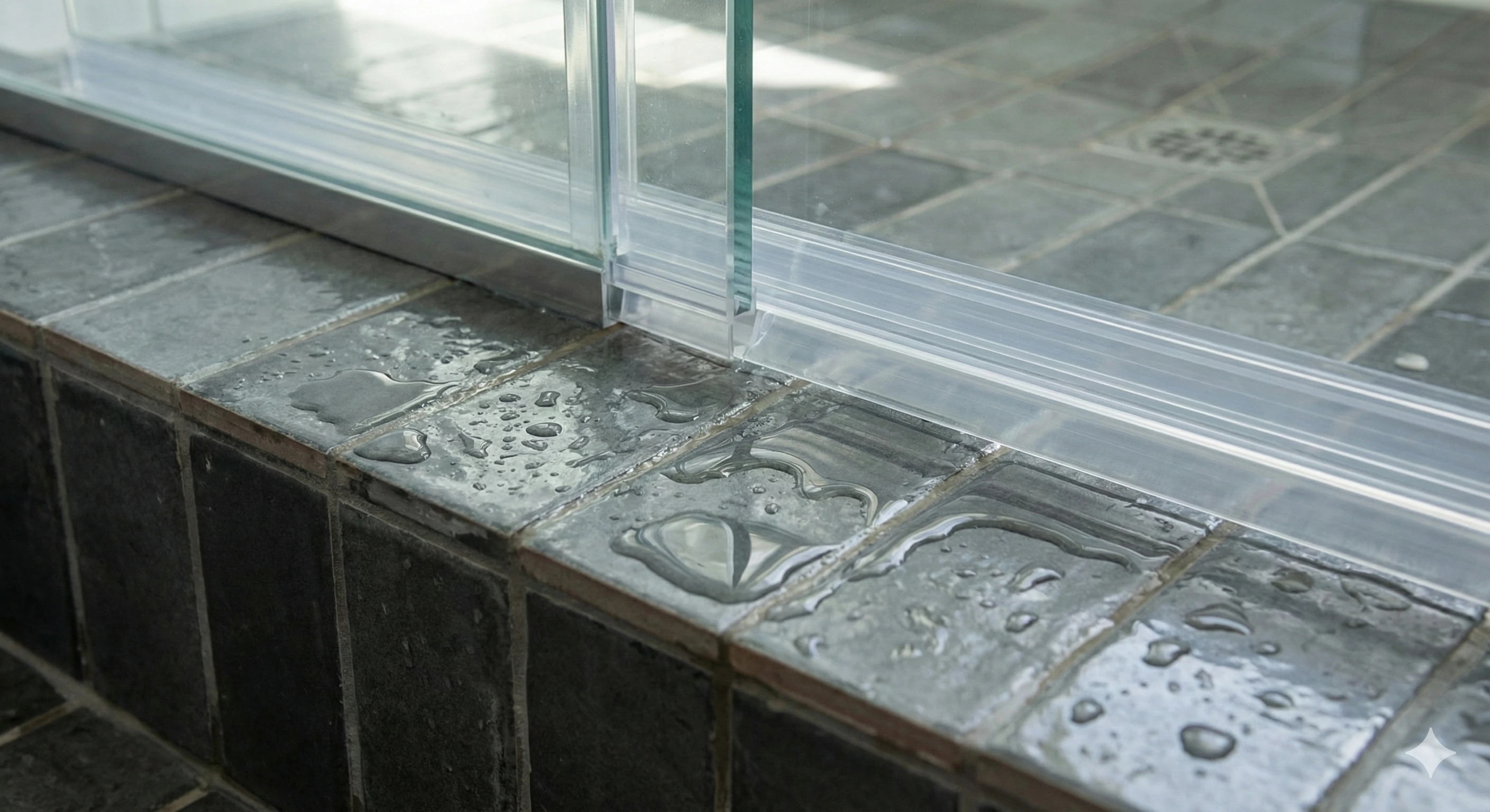Shower curb with a proper inward slope to direct water back into the drain, preventing leaks under the door.