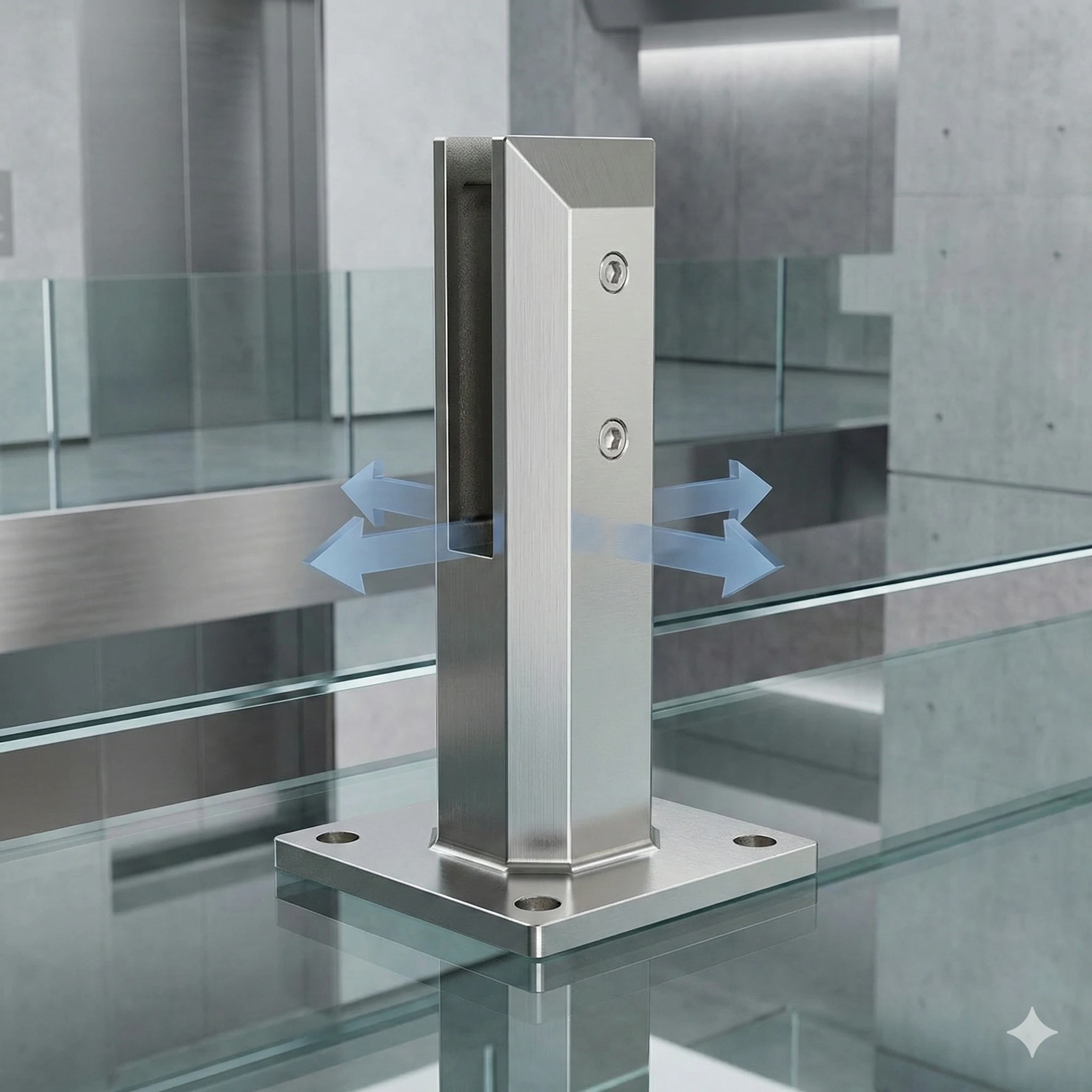 Adjustable stainless steel glass spigot for frameless railing systems