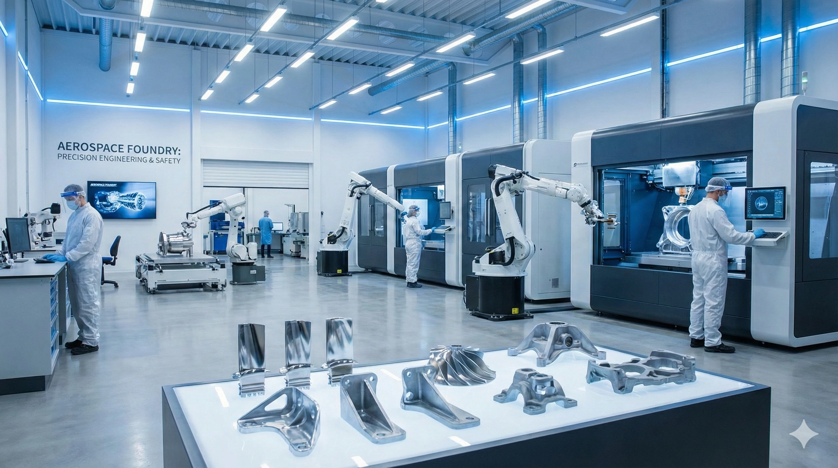 Modern aerospace foundry facility with robotic automation systems