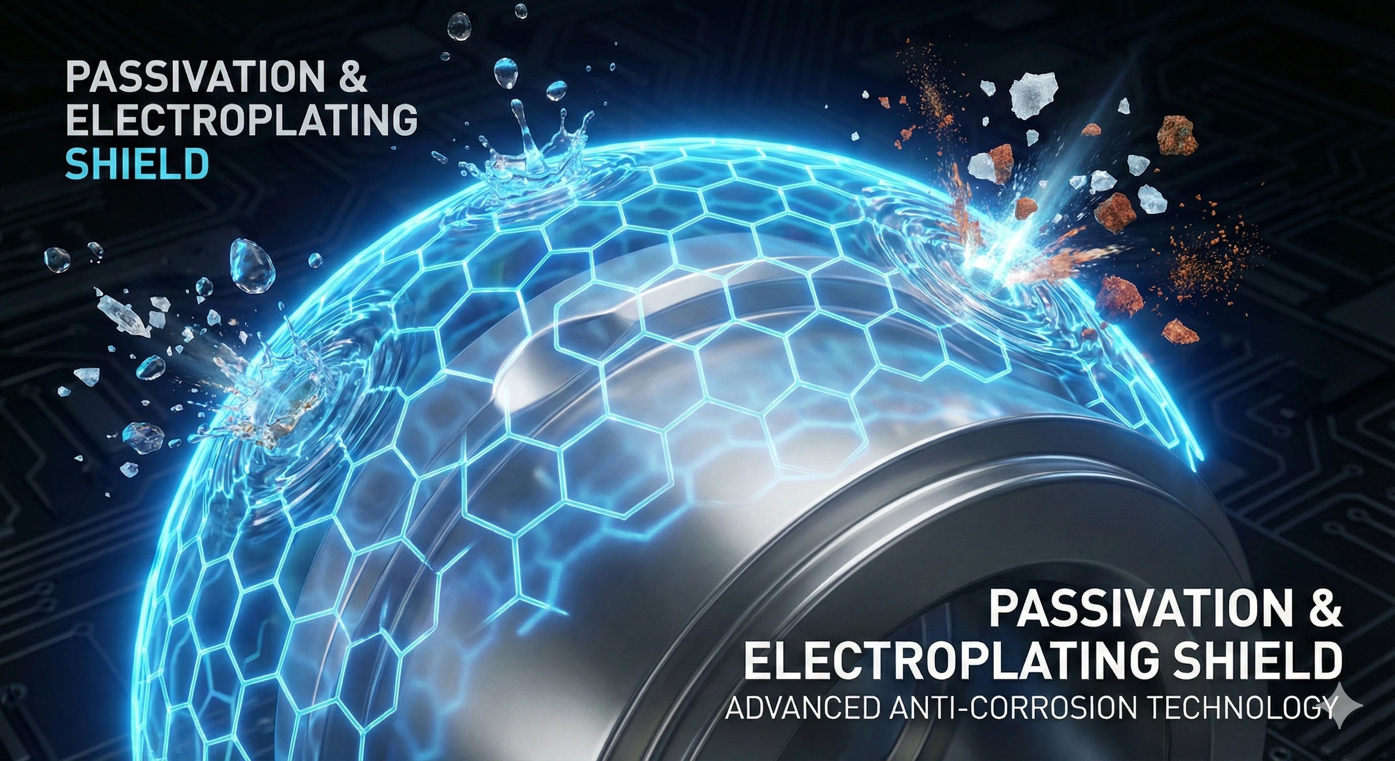 Advanced anti-corrosion passivation and electroplating shield for glass hardware