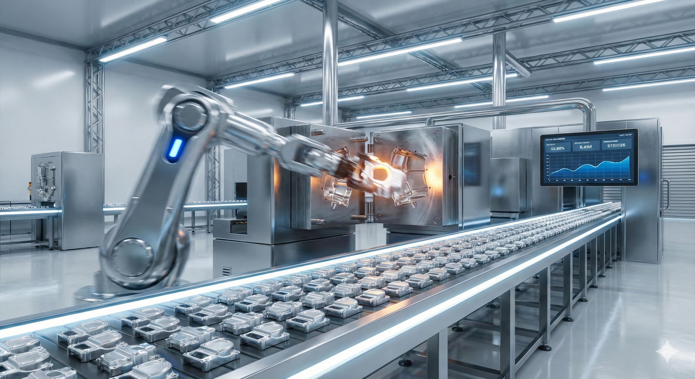 Automated robotic arm production line for precision manufacturing of hardware