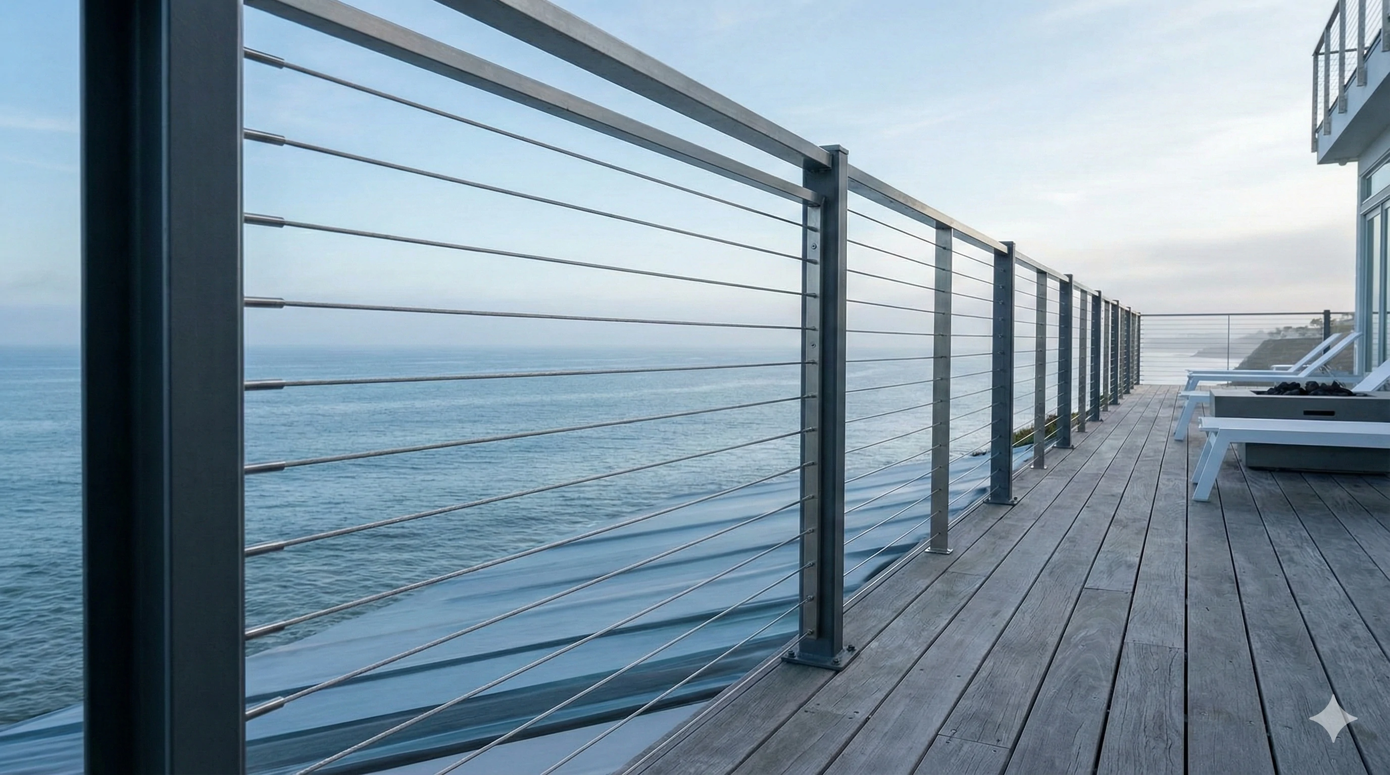Stainless steel cable railing system for unobstructed ocean views on decks