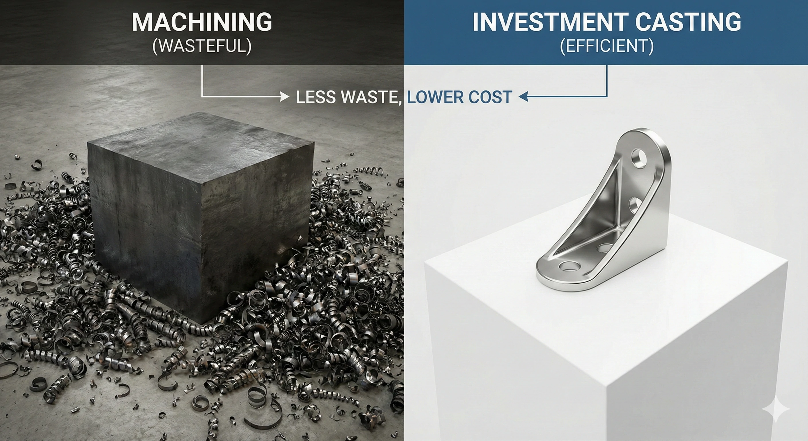 Investment casting efficiency comparison reducing waste compared to traditional machining methods