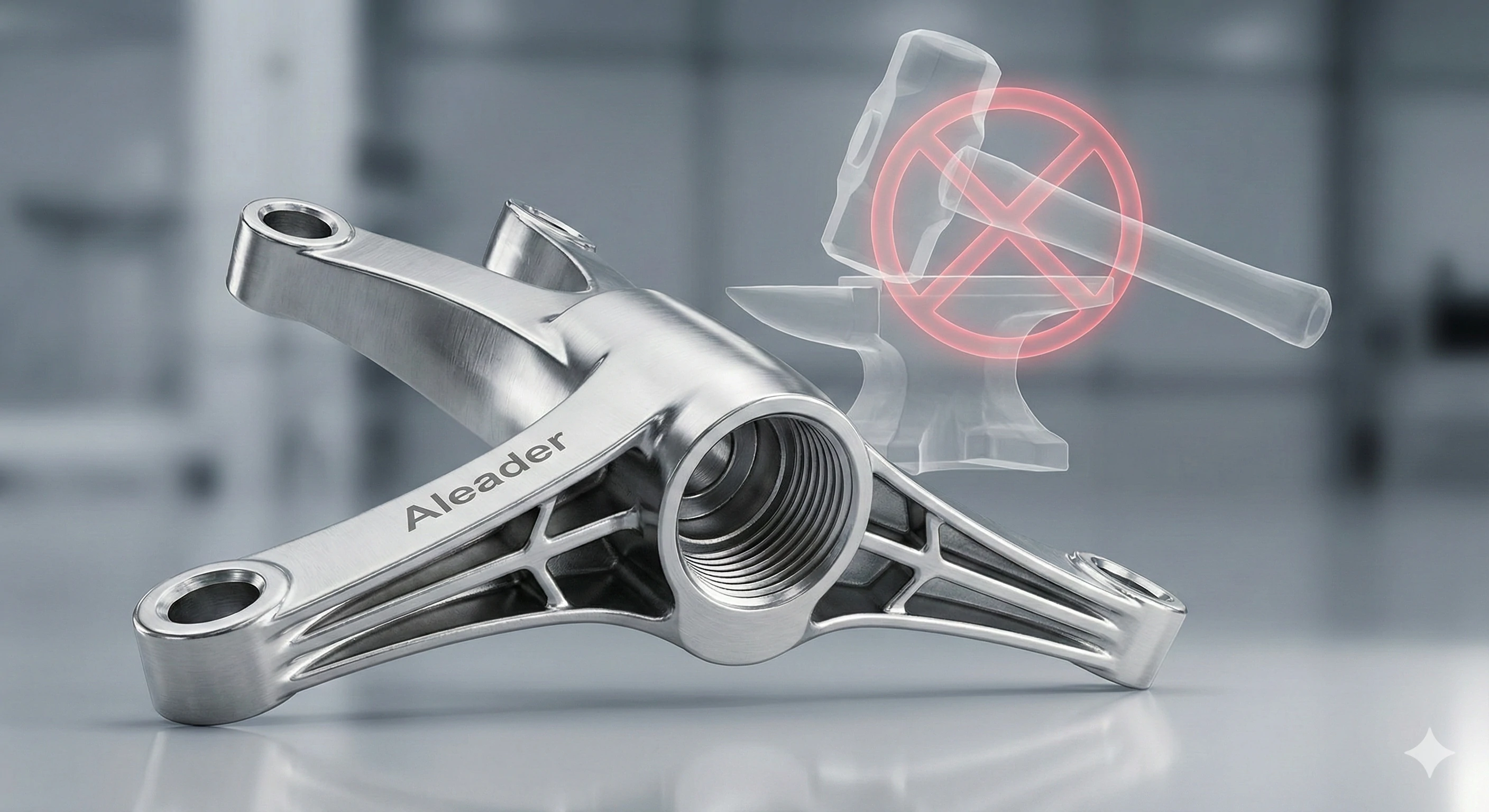 Aleader spider fitting demonstrating complex geometries that cannot be produced via forging