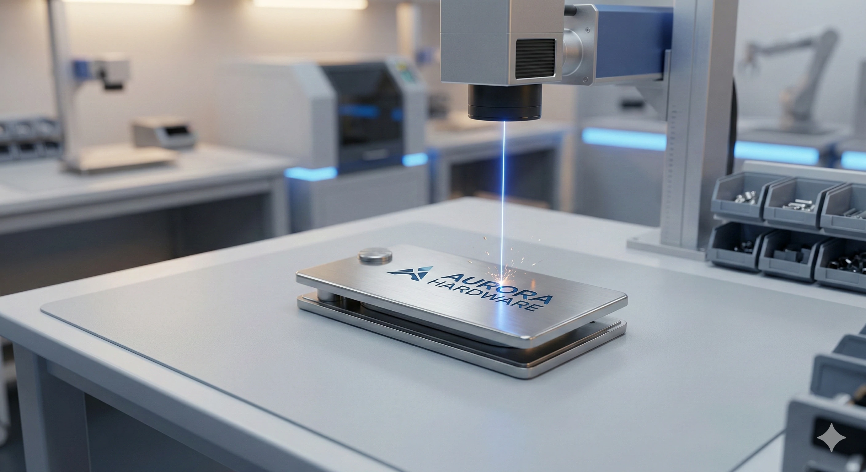 Desktop laser marking machine engraving brand on custom glass hardware