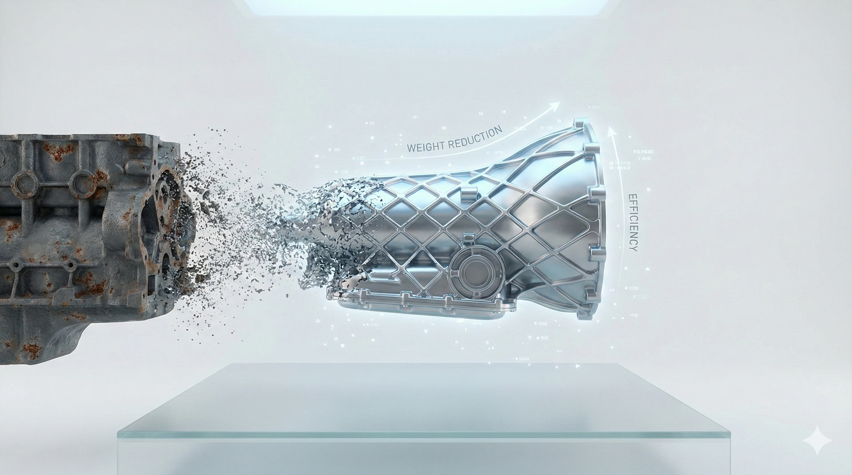 Automotive transmission casing demonstrating weight reduction and efficiency.