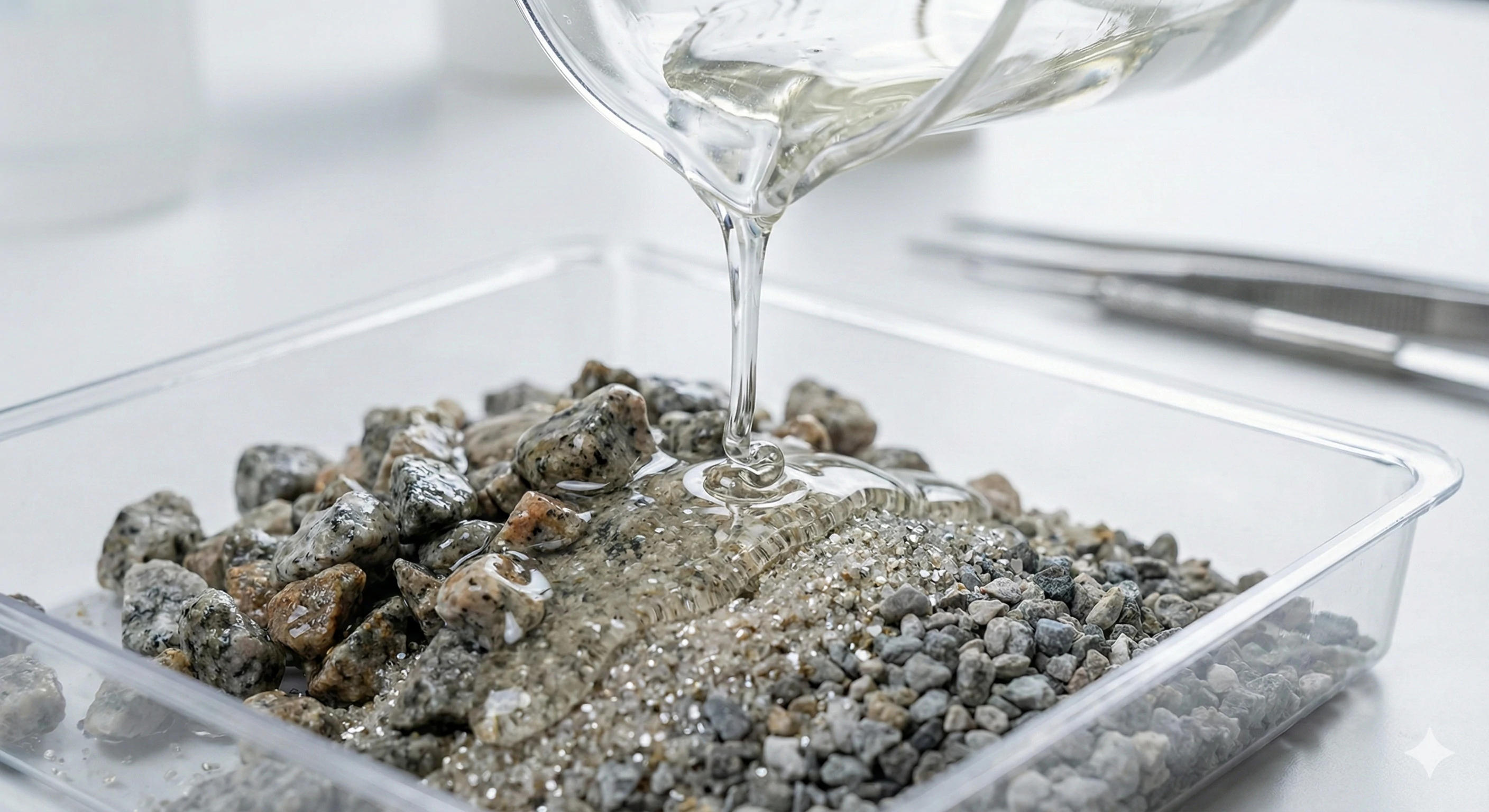 Pouring resin into aggregate for epoxy granite manufacturing