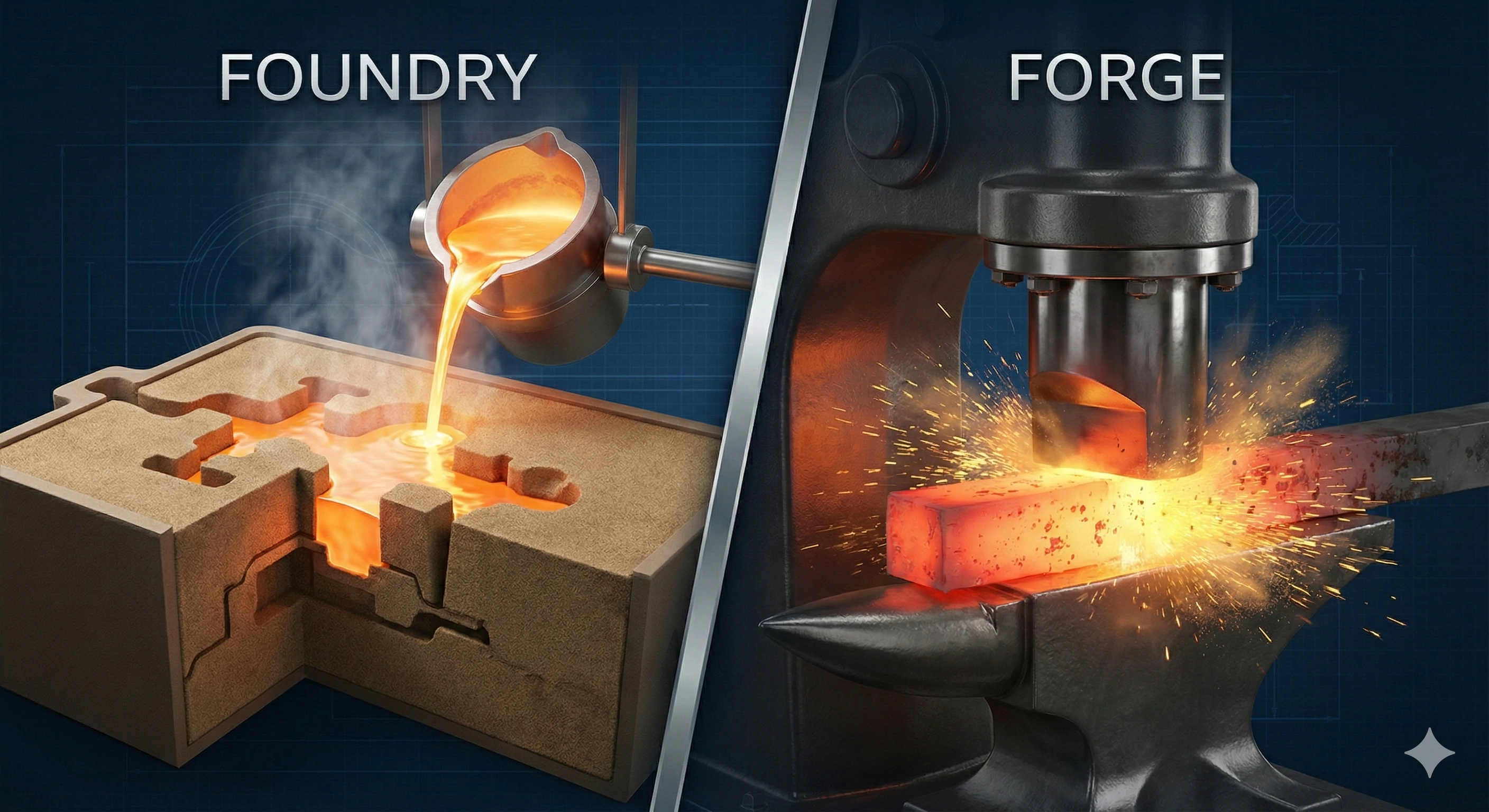 Technical comparison of foundry casting versus forging manufacturing processes