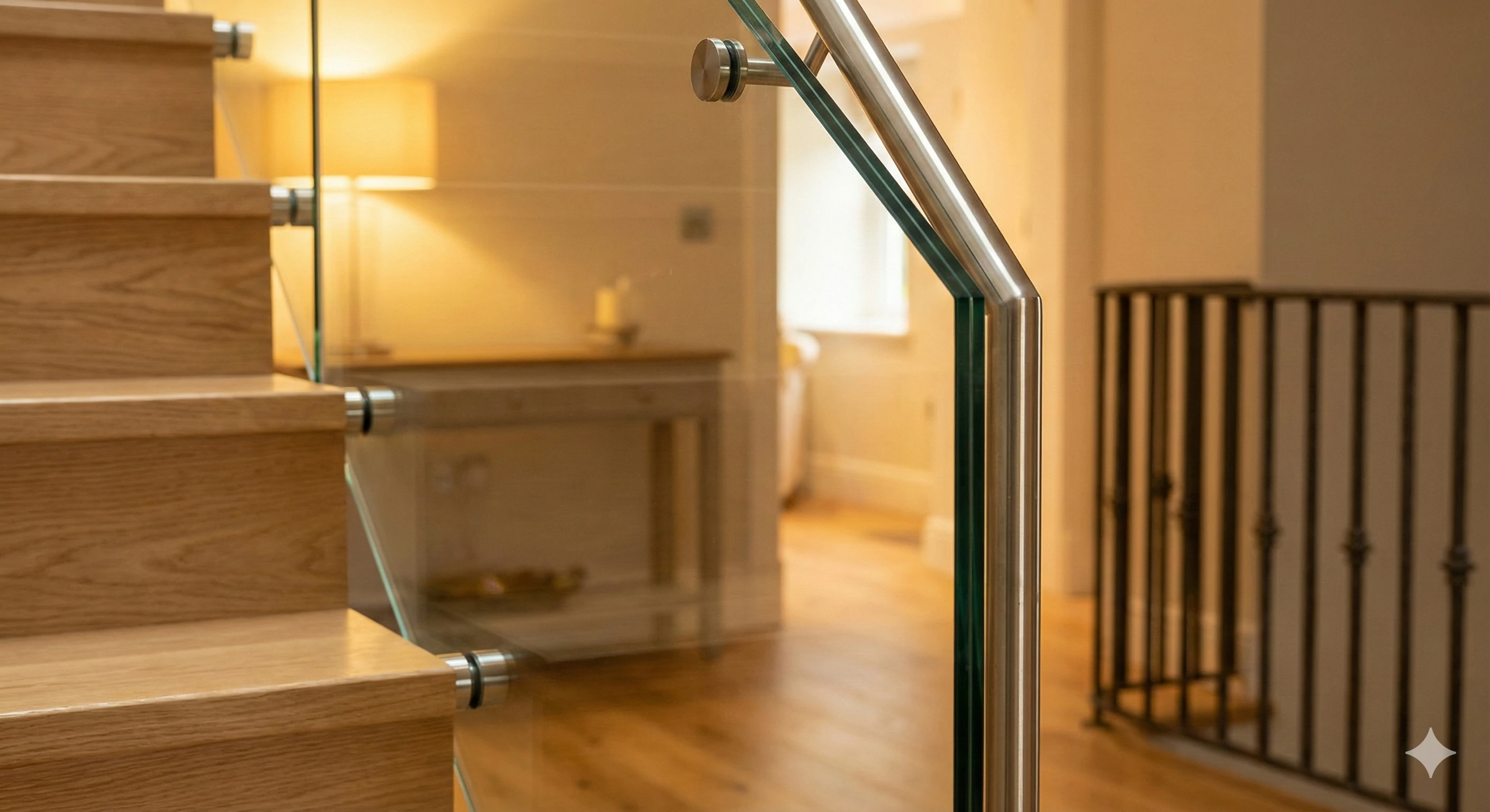 Stainless steel handrail bracket connected to glass balustrade system