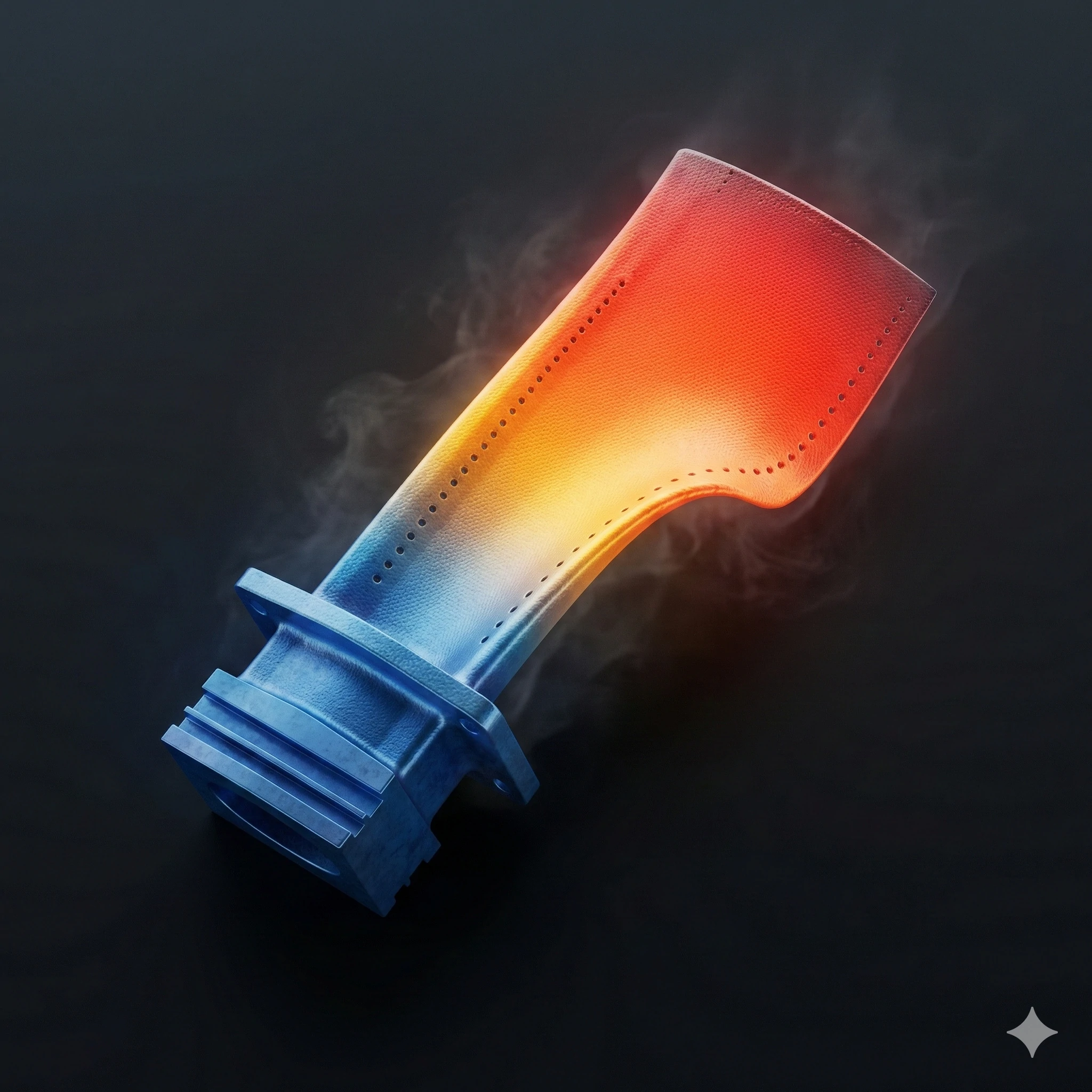 Investment cast turbine blade undergoing thermal stress testing for durability.