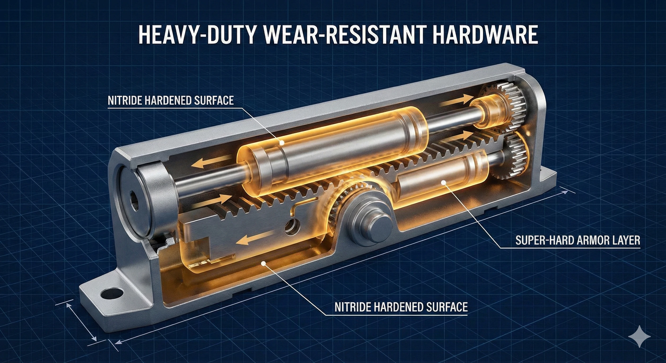Internal mechanism of heavy-duty wear-resistant hydraulic door hardware.