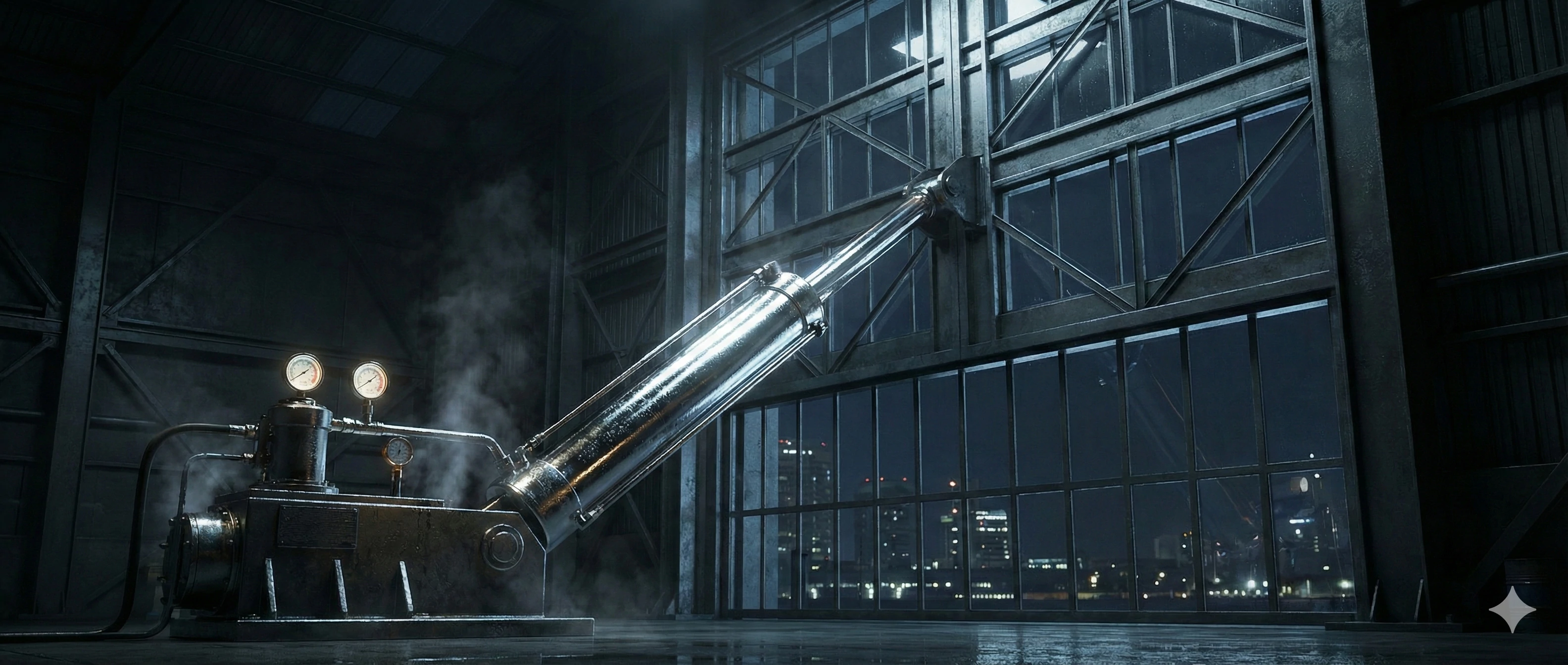 Heavy-duty hydraulic cylinder actuator providing high-force industrial power transmission.